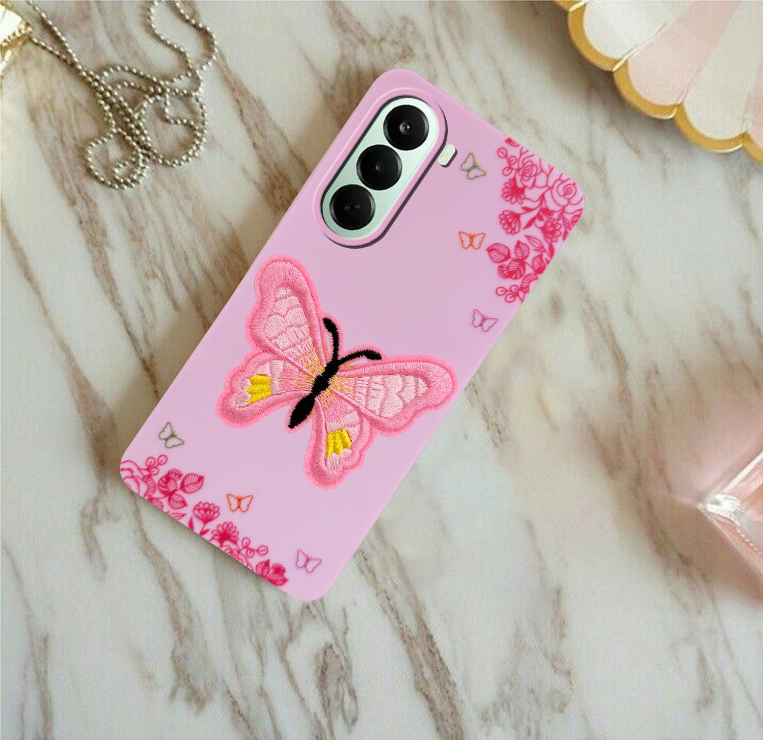 For OnePlus Nord CE 6 Lite Back Cover Case (Soft Butterfly Embroidery | Women Teen Girls | Camera Protection| Matte Silicone)