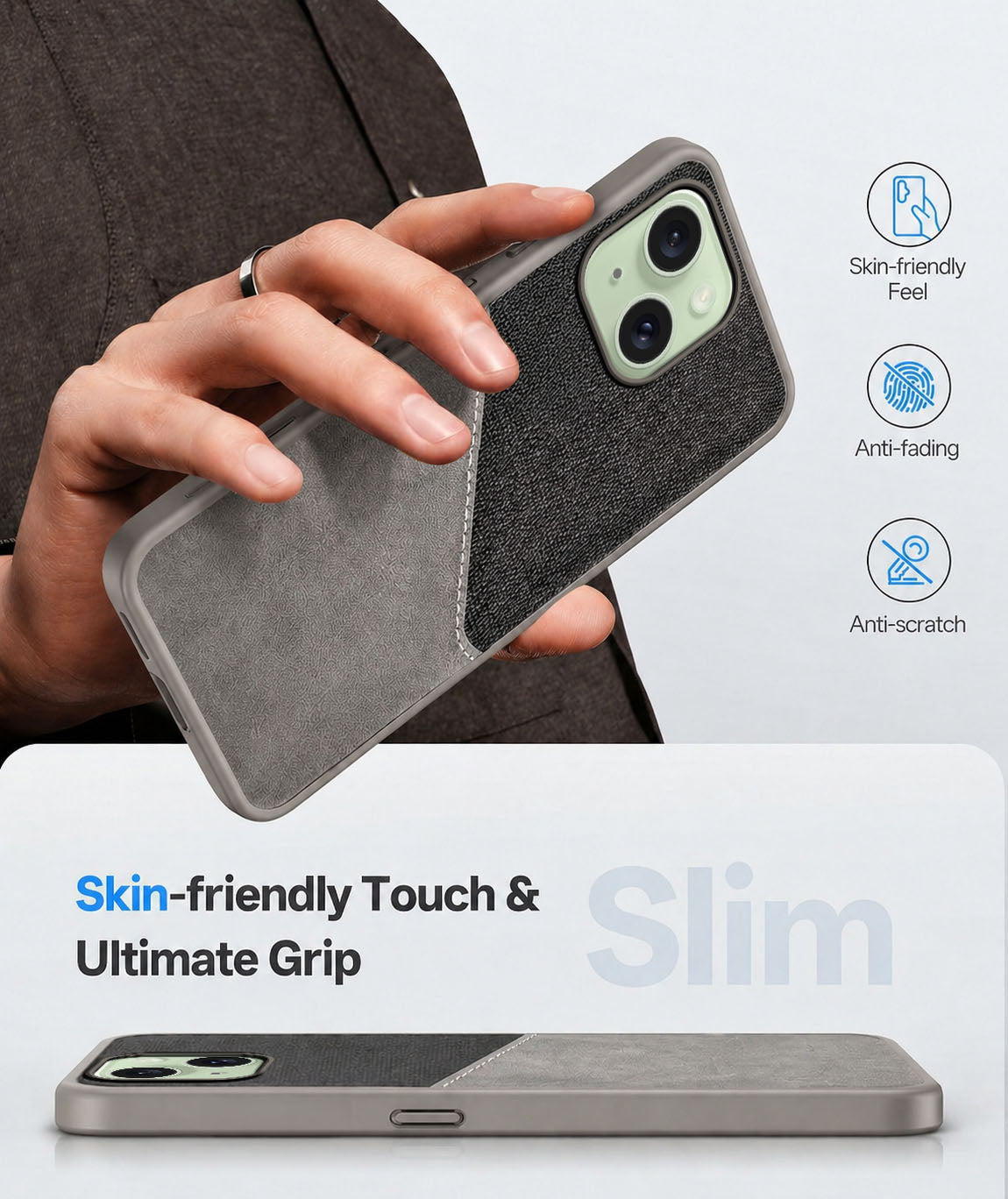 For Apple iPhone 15 Back Cover Case (Dual PU Leather Stitch | Professional Minimalist | Soft and Flexible)