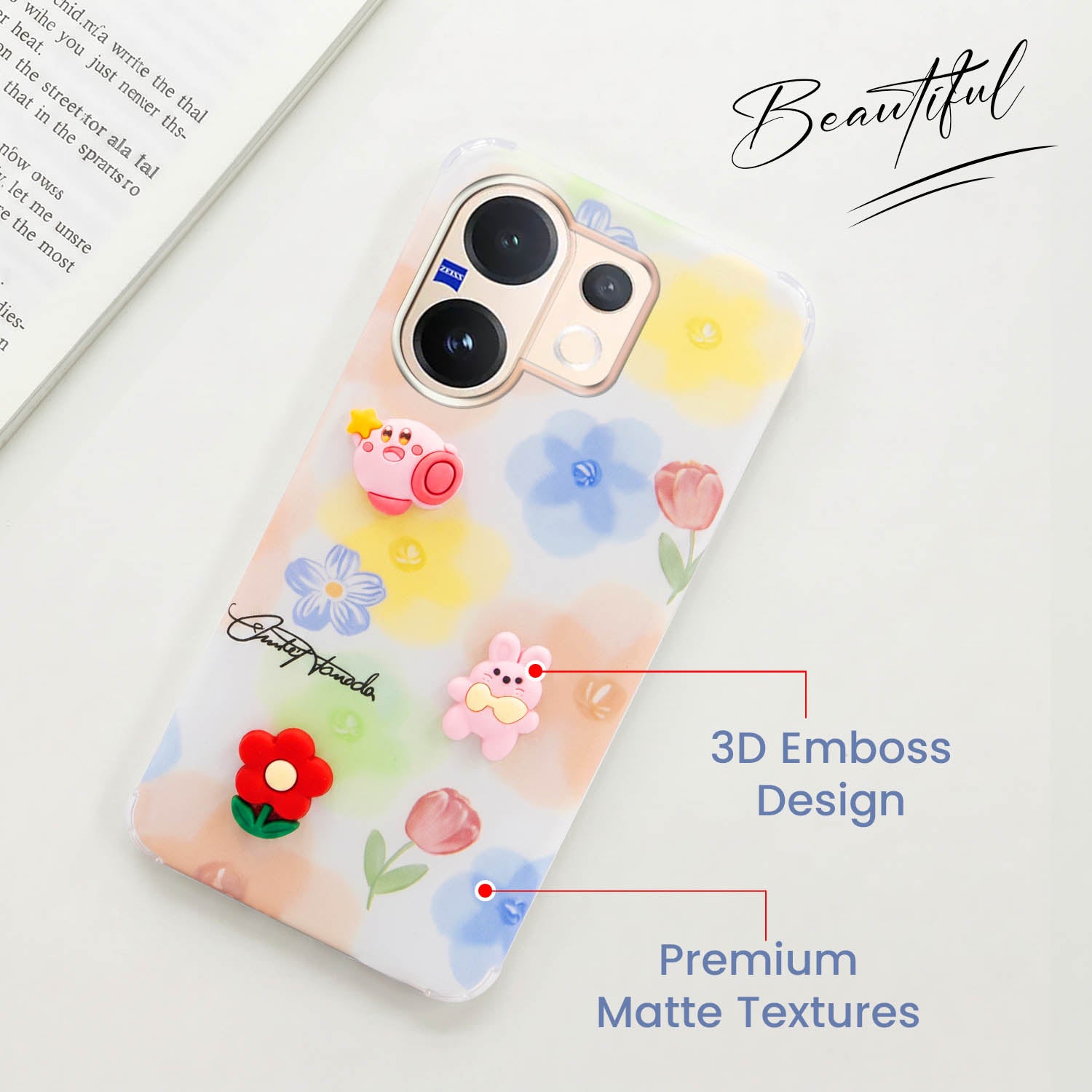 For Vivo V60 | Vivo T4 Pro Back Cover Case (3D Cute Cartoons | Hard Back Side Soft | Matte Premium Finish | HD Printing)