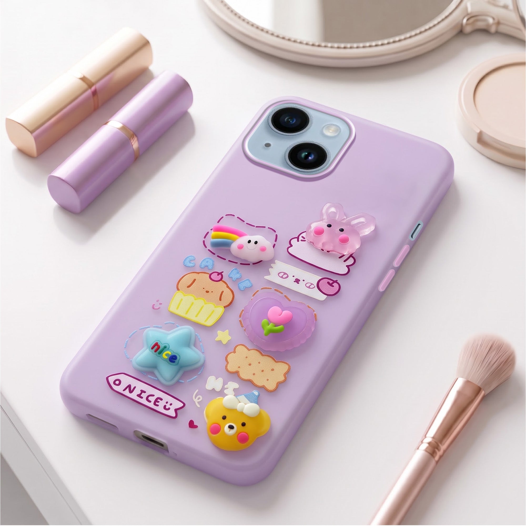 For Apple iPhone 14 Back Cover Case (Cute 3D cartoon charms design | Slim Aesthetic Case for Girls | Camera Protection | Hard Unbreakable)