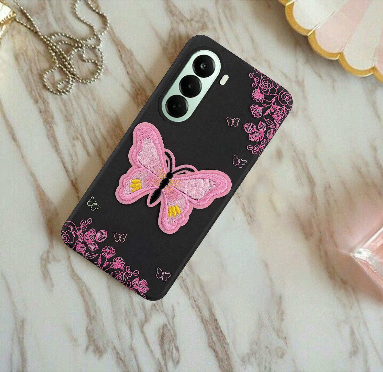 For OnePlus Nord CE 6 Lite Back Cover Case (Soft Butterfly Embroidery | Women Teen Girls | Camera Protection| Matte Silicone)