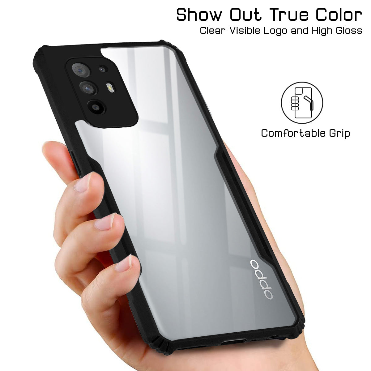 For Oppo F19 Pro Plus Back Cover Case (Shockproof with Polycarbonate Clear Panel | Professional Black)
