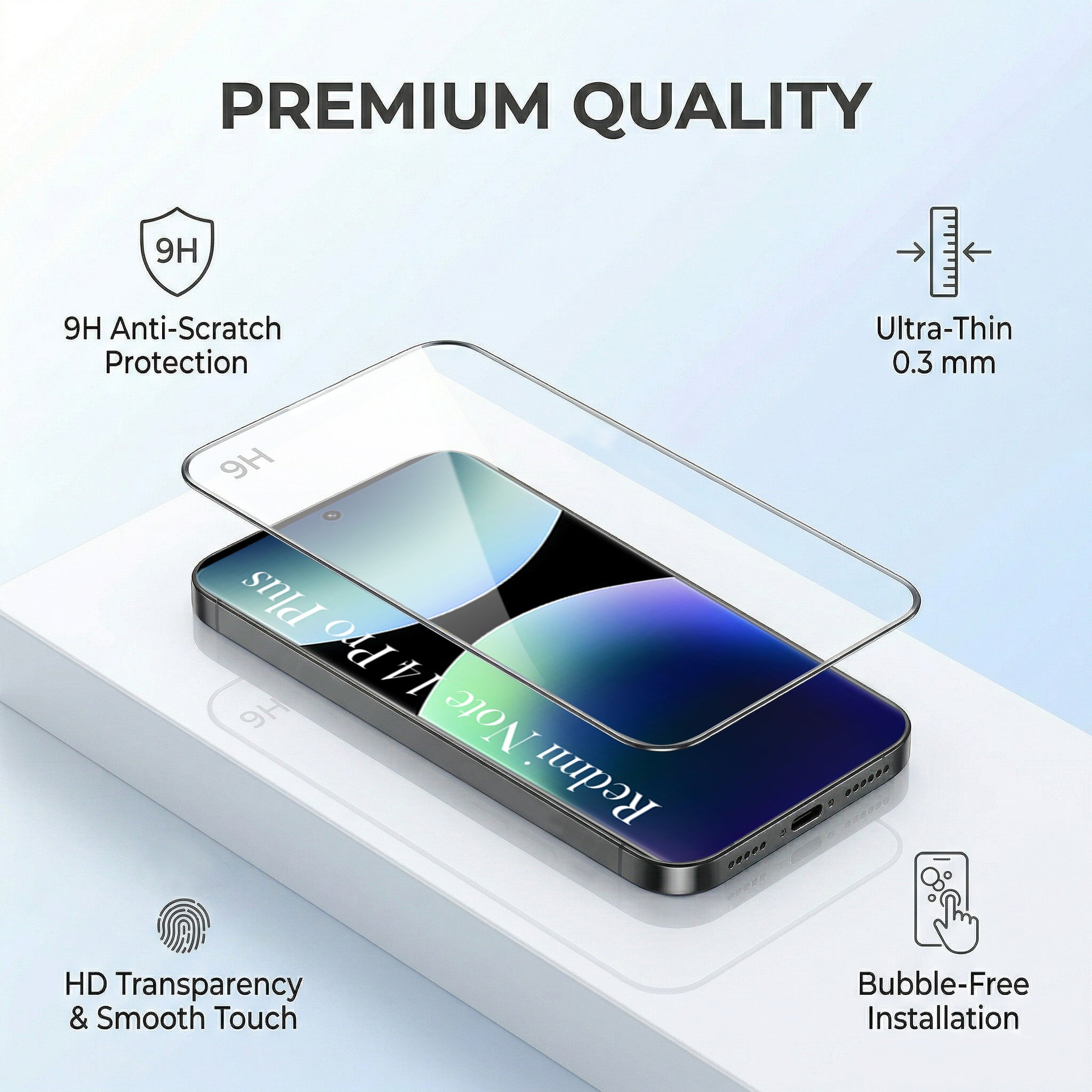 For Redmi Note 14 Pro Plus Combo with Back Cover and 9H Tempered Glass (Lifetime Anti-Yellow | Crystal Clear Shockproof | Oleophobic Coating Screen Glass)