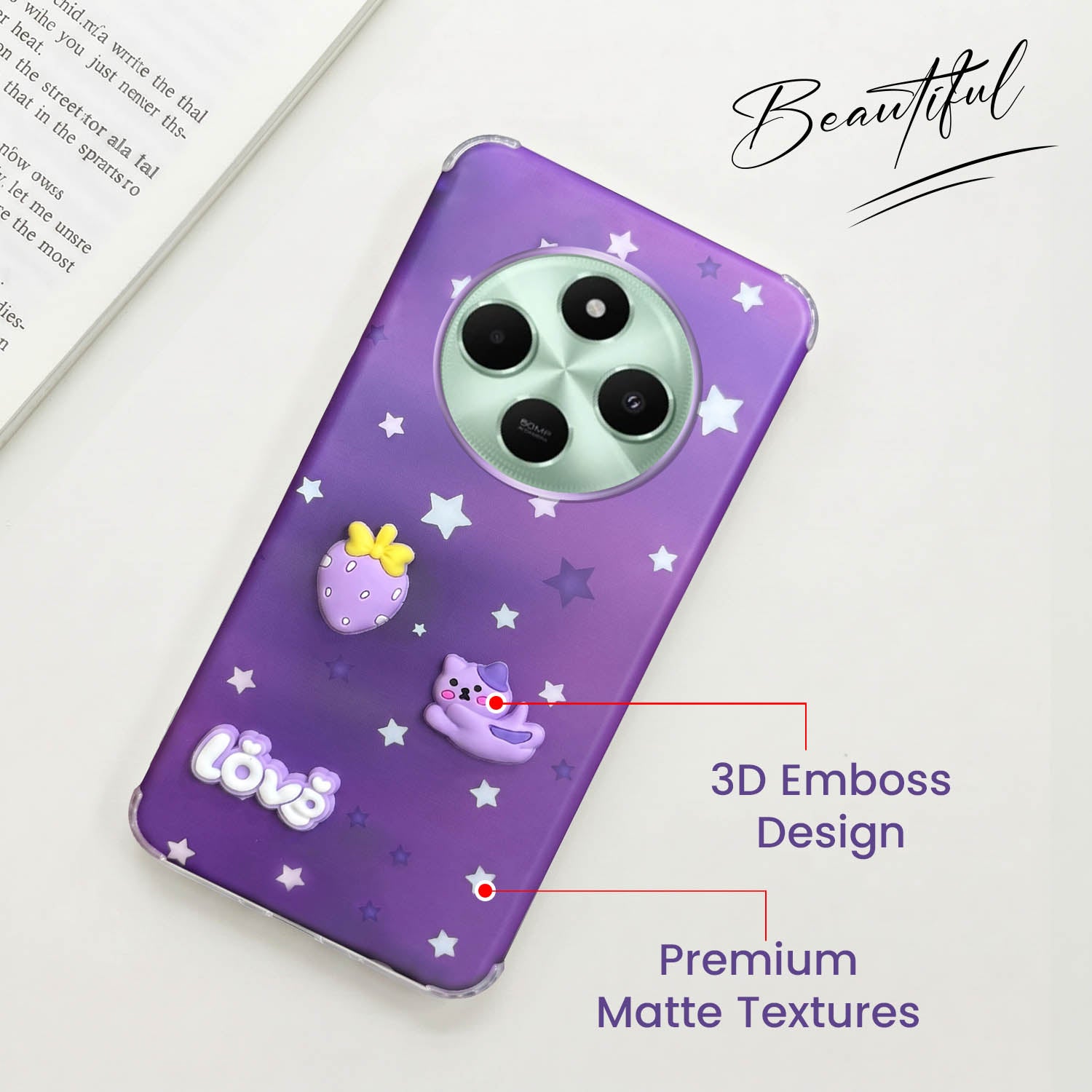 For Poco C75 | Poco M7 Back Cover Case (3D Cute Cartoons | Hard Back Side Soft | Matte Premium Finish | HD Printing)