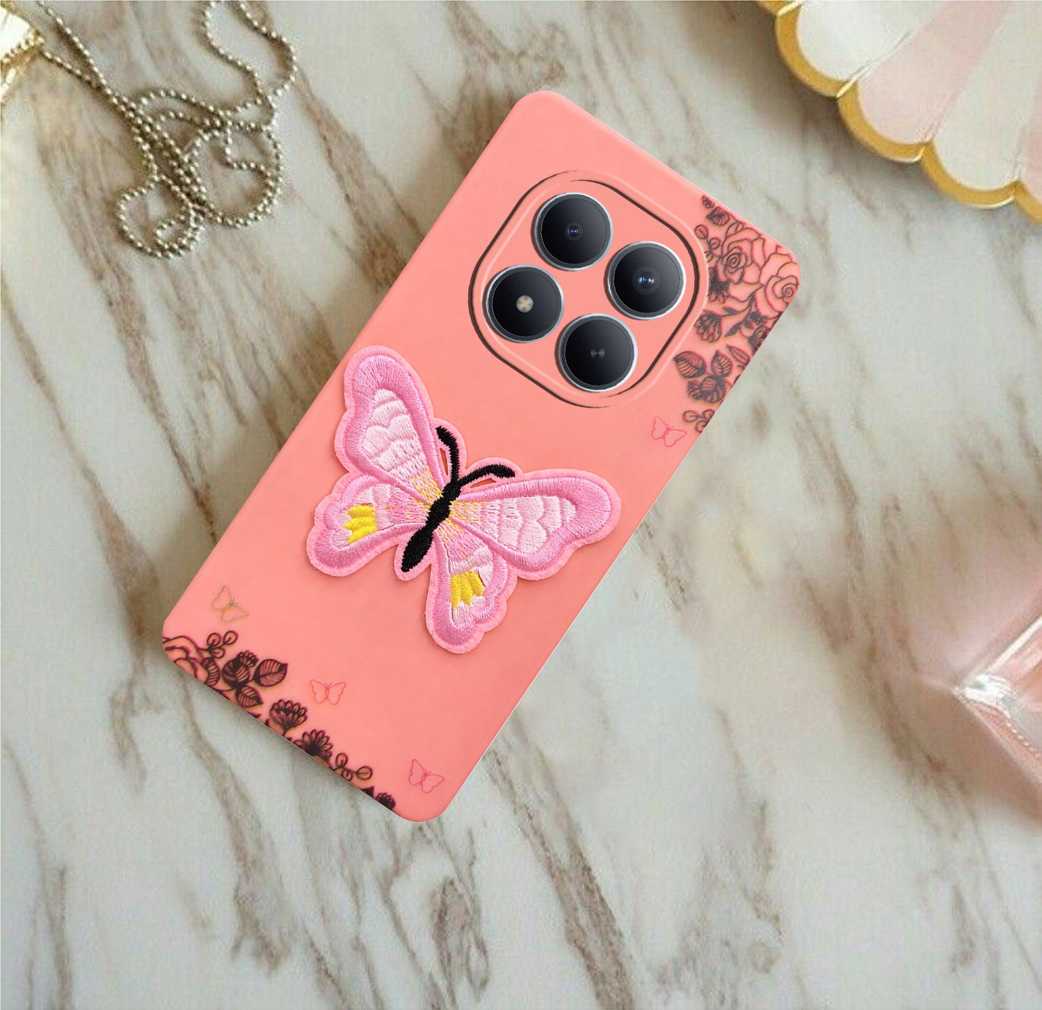 For Xiaomi Redmi Note 15 Pro Plus 5G Back Cover Case (Soft Butterfly Embroidery | Women Teen Girls | Camera Protection| Matte Silicone)