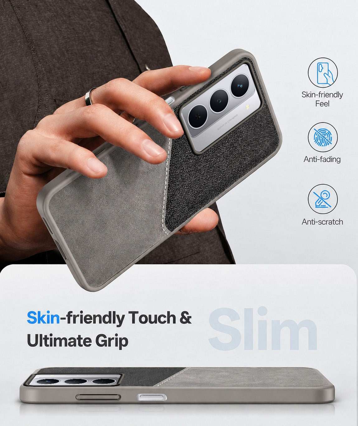 For Realme P3x Back Cover Case (Dual PU Leather Stitch | Professional Minimalist | Soft and Flexible)