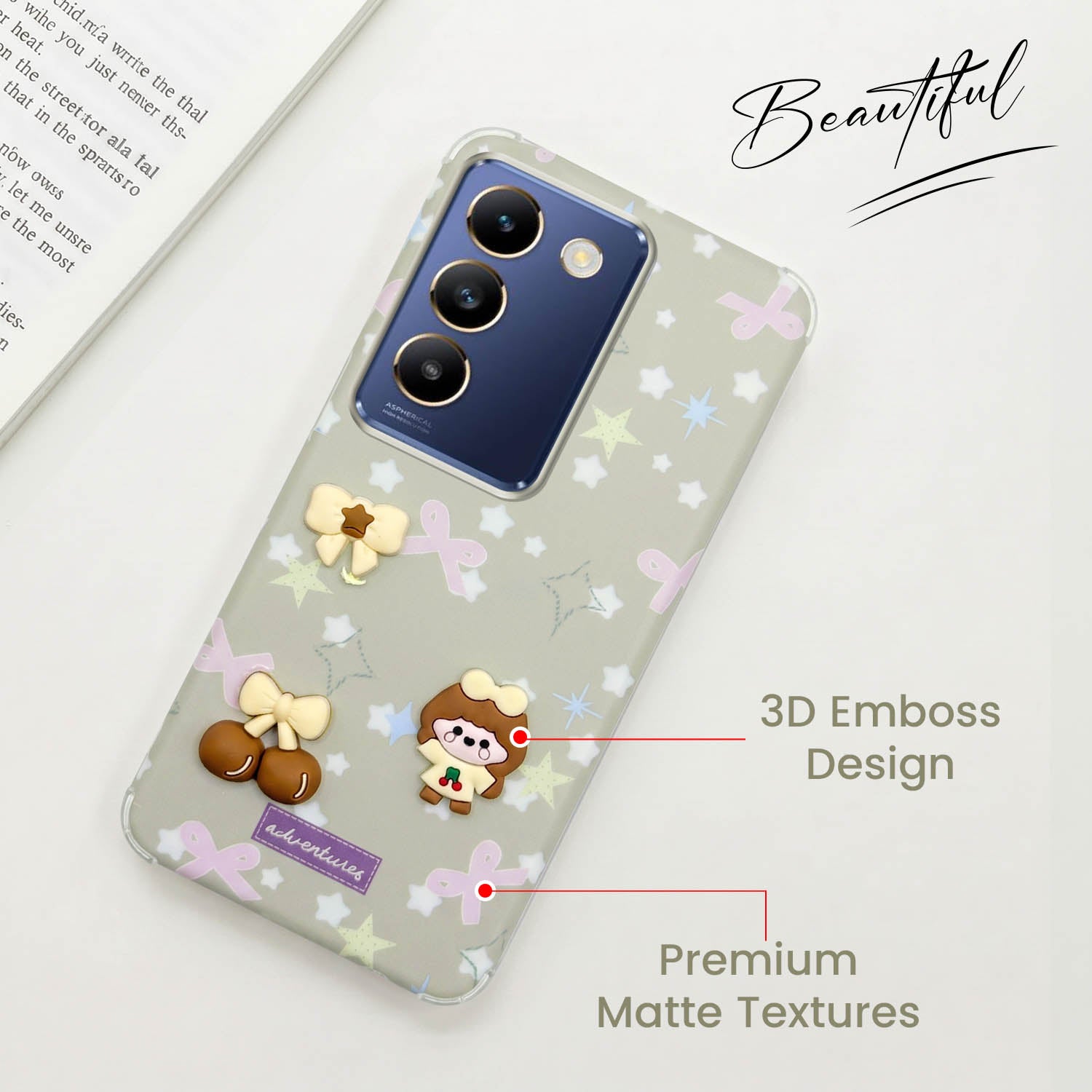 For Vivo T3 5G Back Cover Case (3D Cute Cartoons | Hard Back Side Soft | Matte Premium Finish | HD Printing)