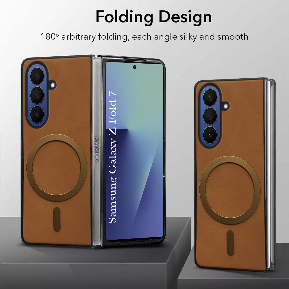 For Samsung Galaxy Z Fold 7 Back Cover Case Leather Finish (MagSafe Wireless Charging Compatible | Inside Microfiber Cloth)