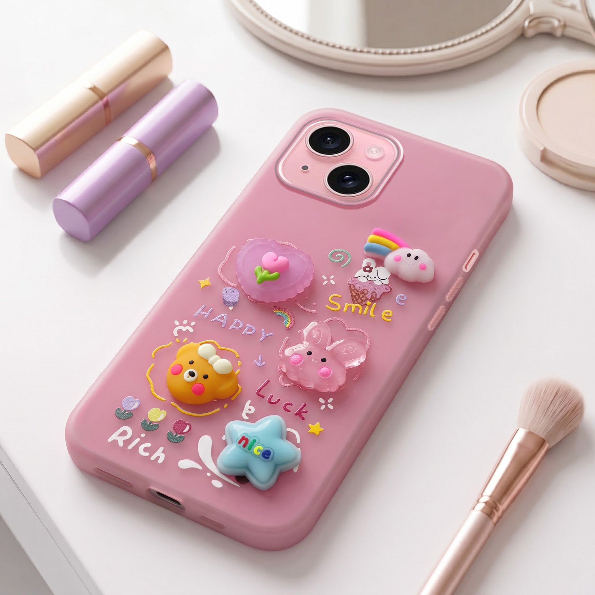 For Apple iPhone 15 Back Cover Case (3D Cute Cartoons | Hard Back Side Soft | Matte Premium Finish | HD Printing)
