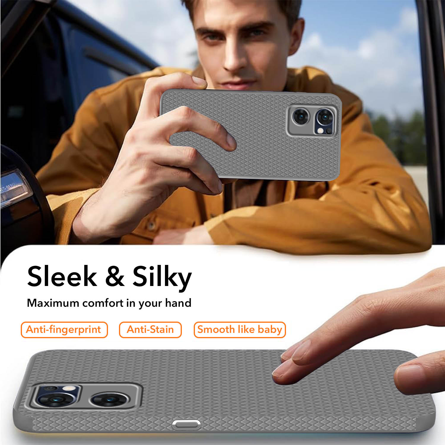 For Oppo Reno7 5G | Reno 7 5G Back Cover Case (Camera Protection | Side Grip Texture | Soft and Flexible)