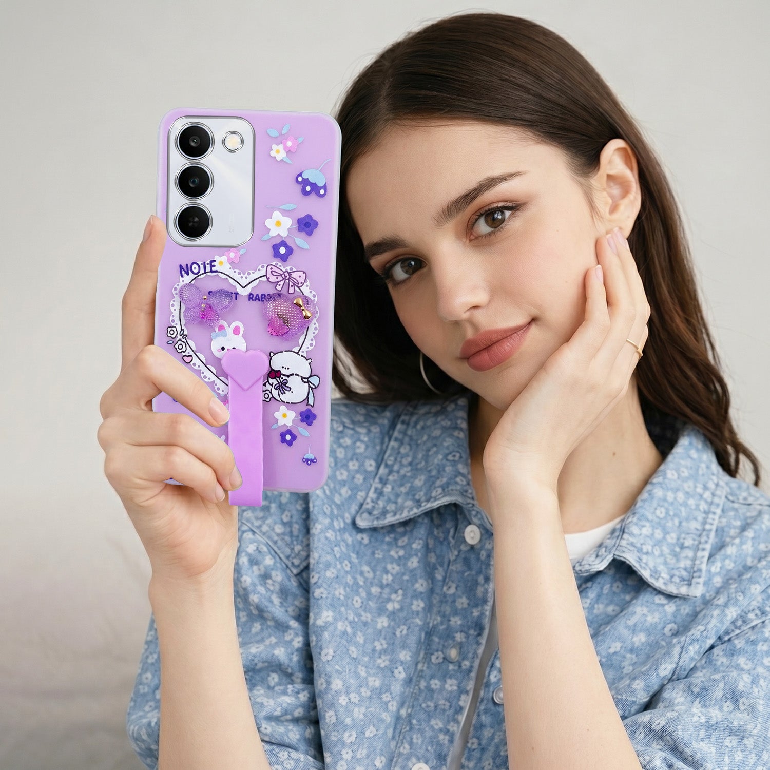 For Realme C83 5G Back Cover Case (3D Cute Heart Strap Holder | Camera Protection | Designer Girls Print)