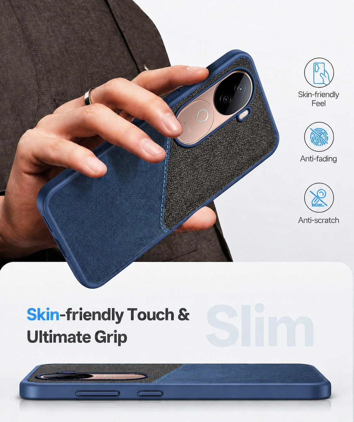 For Vivo V40e Back Cover Case (Dual PU Leather Stitch | Professional Minimalist | Soft and Flexible)