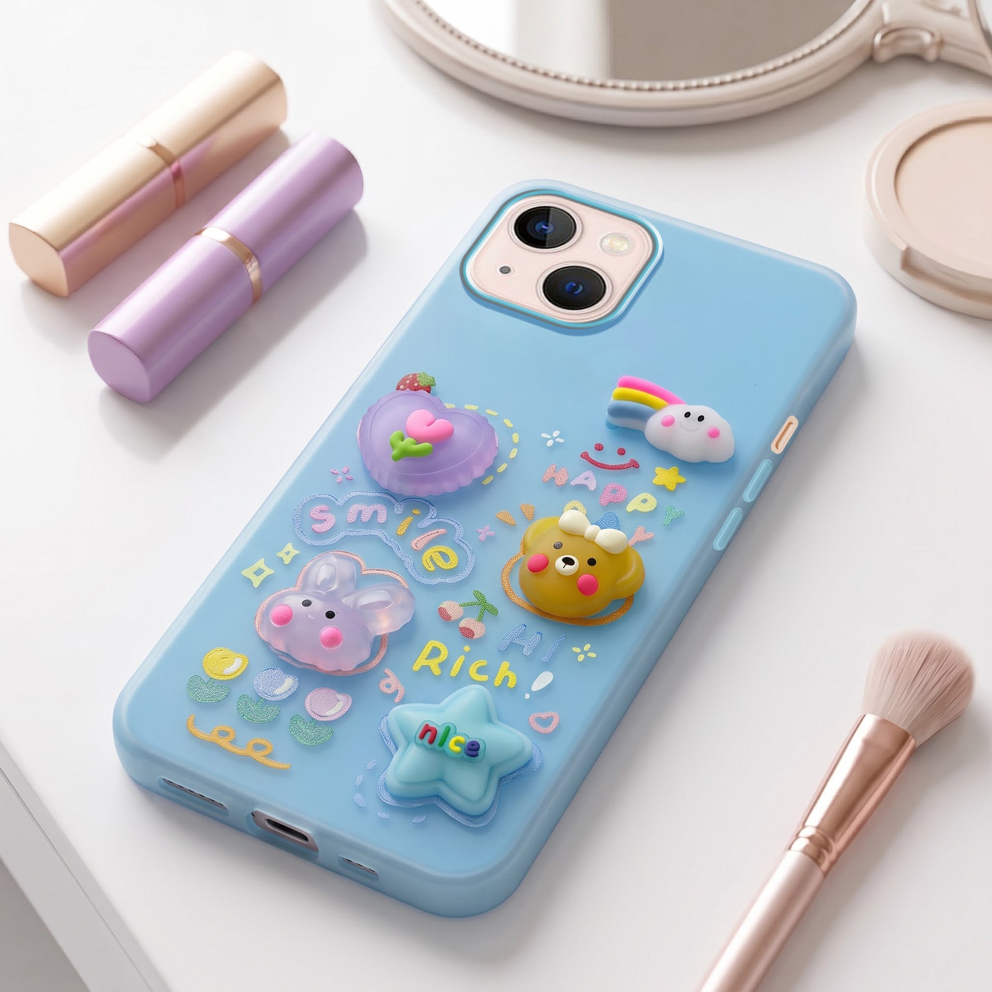 For Apple iPhone 13 Back Cover Case (Cute 3D cartoon charms design | Slim Aesthetic Case for Girls | Camera Protection | Hard Unbreakable)
