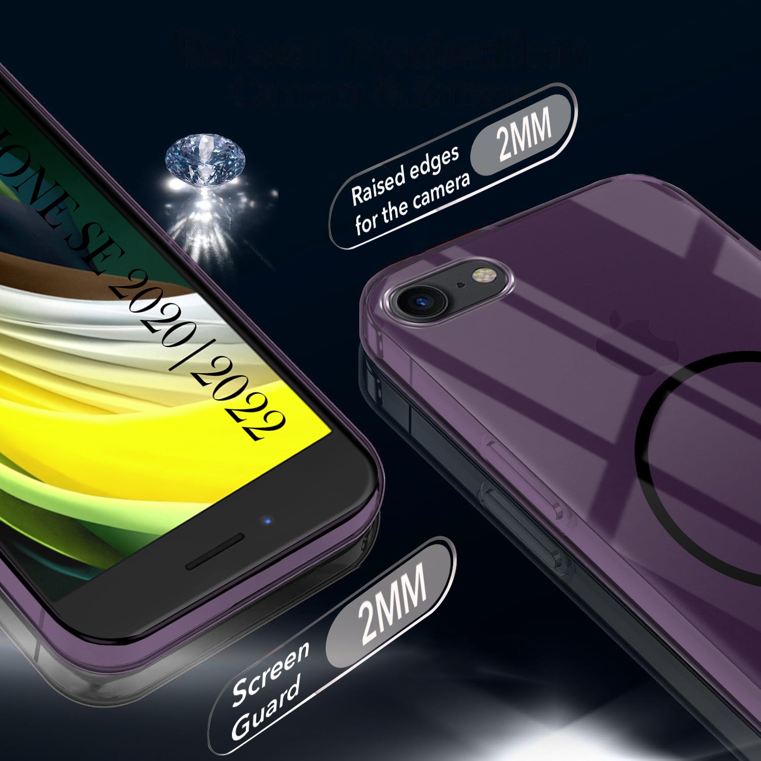 For iPhone SE 2020 | SE 2022 Back Cover Case (Crystal Clear Case | MagSafe Wireless Charging Support | Hard Anti Yellow | Camera Protection Bump)