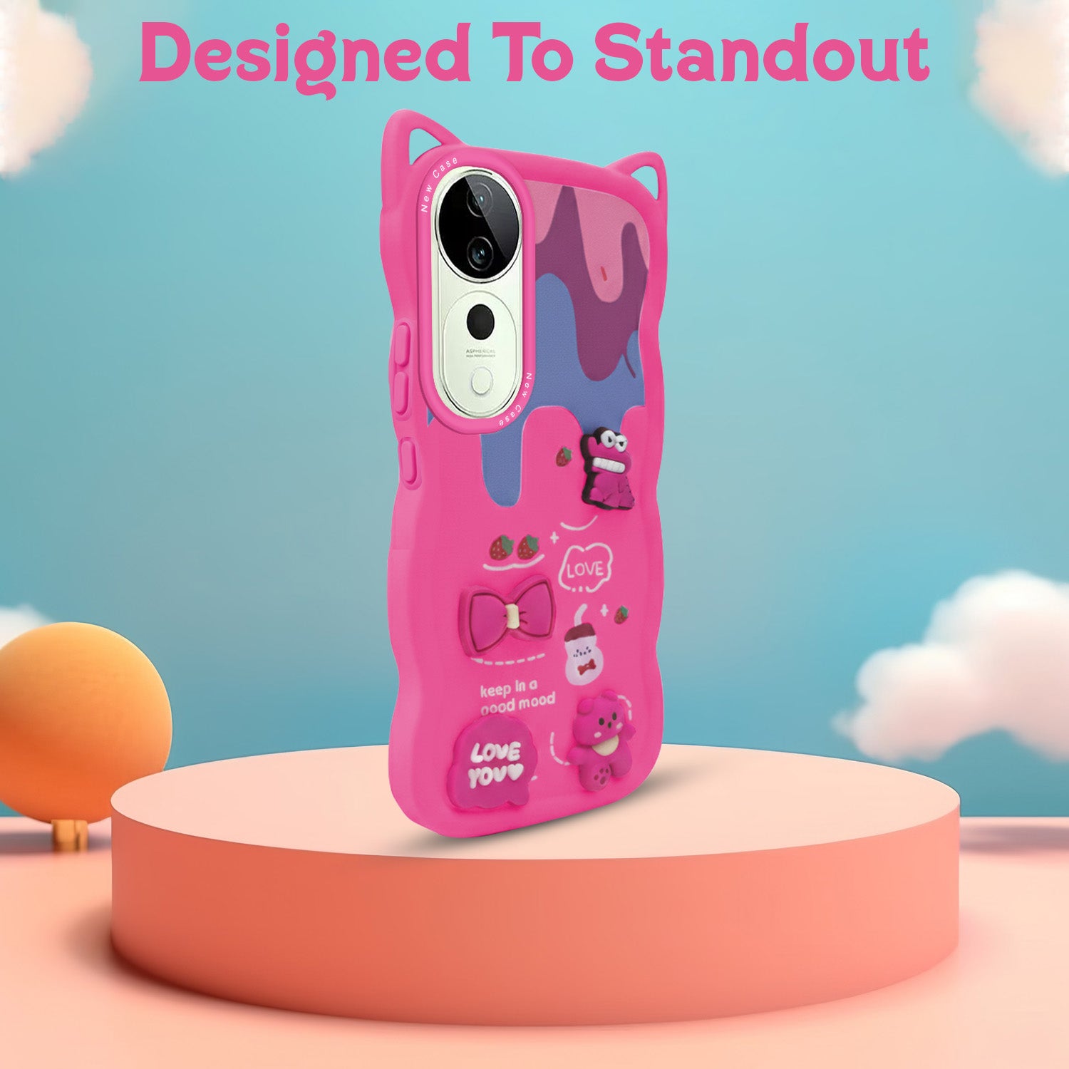 For Vivo T3 Ultra Back Case Cover Strap (3D embossed Figures | Strap Holder | 360* Soft Cushion with Camera Bump)