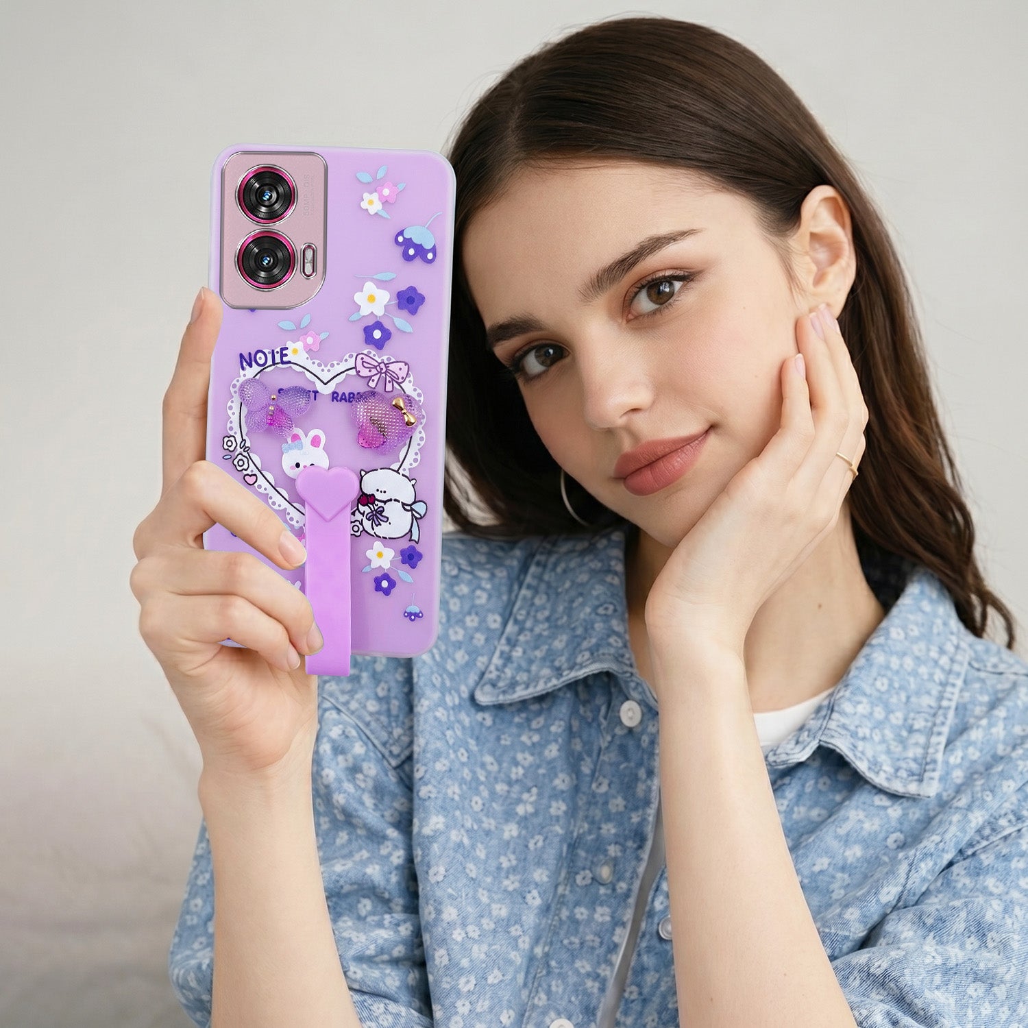 For Motorola Moto Edge 50 Fusion Back Cover Case (3D Cute Heart Strap Holder | Camera Protection | Designer Girls Print)