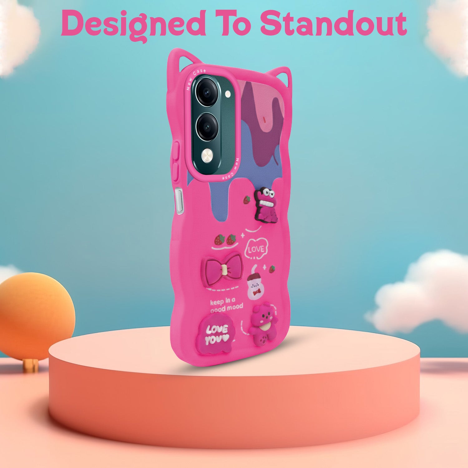 For Vivo Y19 | Vivo Y19e | Vivo T4 Lite Back Case Cover Strap (3D Embossed Figures | Strap Holder | 360* Soft Cushion with Camera Bump)