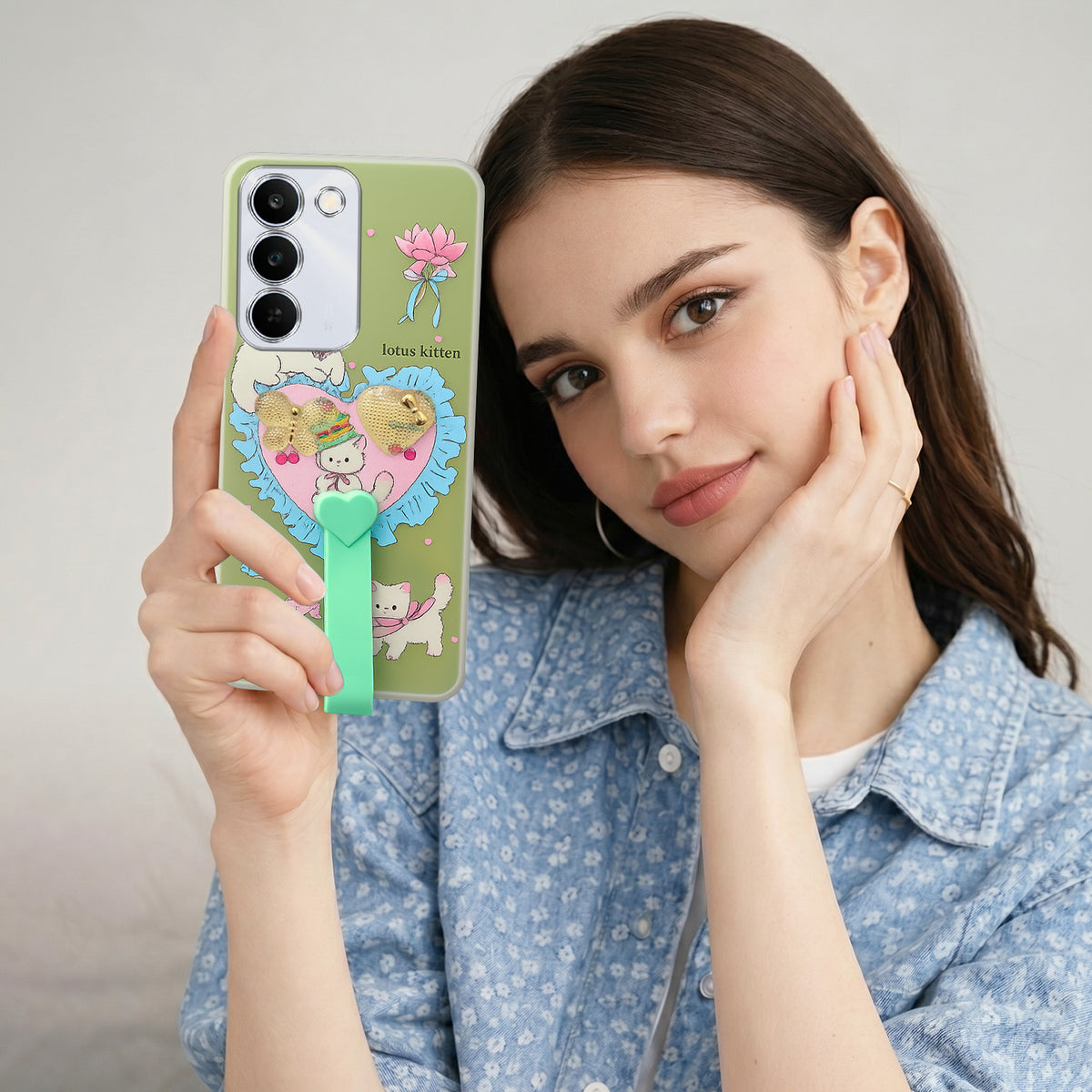 For Realme P4 Lite 5G | Narzo 100 Lite 5G Back Cover Case (3D Cute Heart Strap Holder | Camera Protection | Designer Girls Print)
