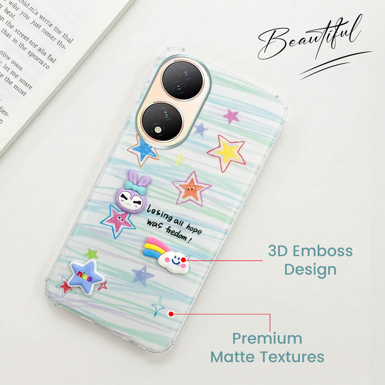 For Vivo Y100 Back Cover Case (3D Cute Cartoons | Hard Back Side Soft | Matte Premium Finish | HD Printing)