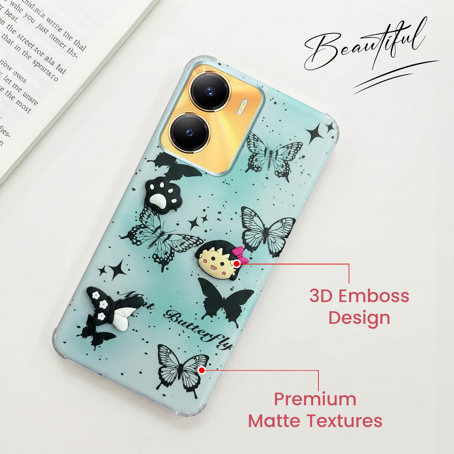 For Vivo Y56 5G Back Cover Case (3D Cute Cartoons | Hard Back Side Soft | Matte Premium Finish | HD Printing)