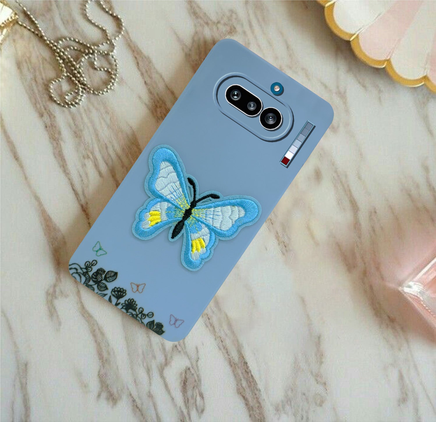 For Nothing Phone 4A 5G Back Cover Case (Soft Butterfly Embroidery | Women Teen Girls | Camera Protection| Matte Silicone)