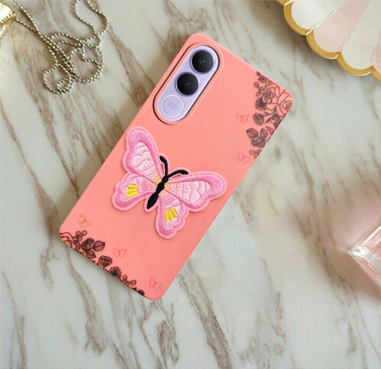 For Vivo V70 FE 5G Back Cover Case (Soft Butterfly Embroidery | Women Teen Girls | Camera Protection| Matte Silicone)