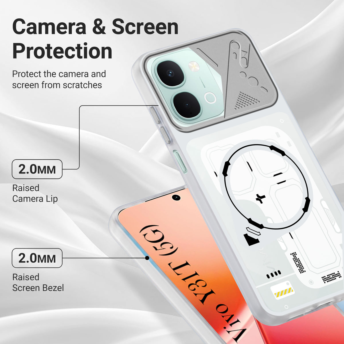 For Vivo Y31T 5G Metallic Back Cover Case (Metallic Camera Protection & Buttons | Translucent Milky Shade | Hard Polycarbonate)