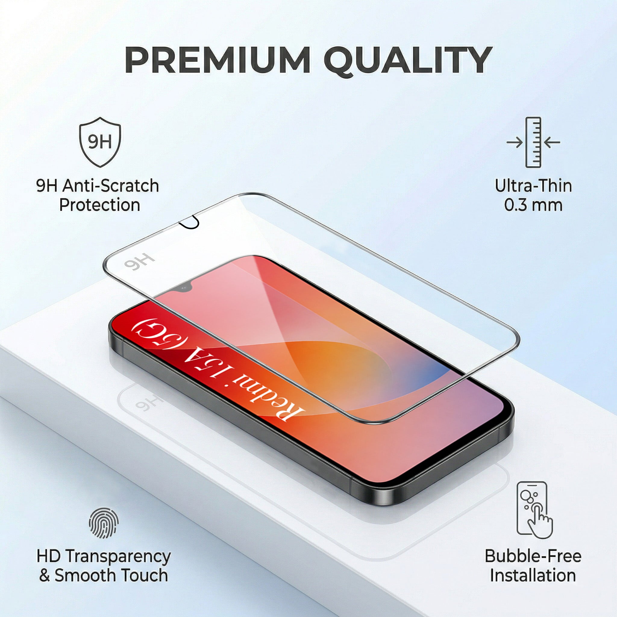 For Redmi 15A 5G Combo with Back Cover and 9H Tempered Glass (Lifetime Anti-Yellow | Crystal Clear Shockproof | Oleophobic Coating Screen Glass)