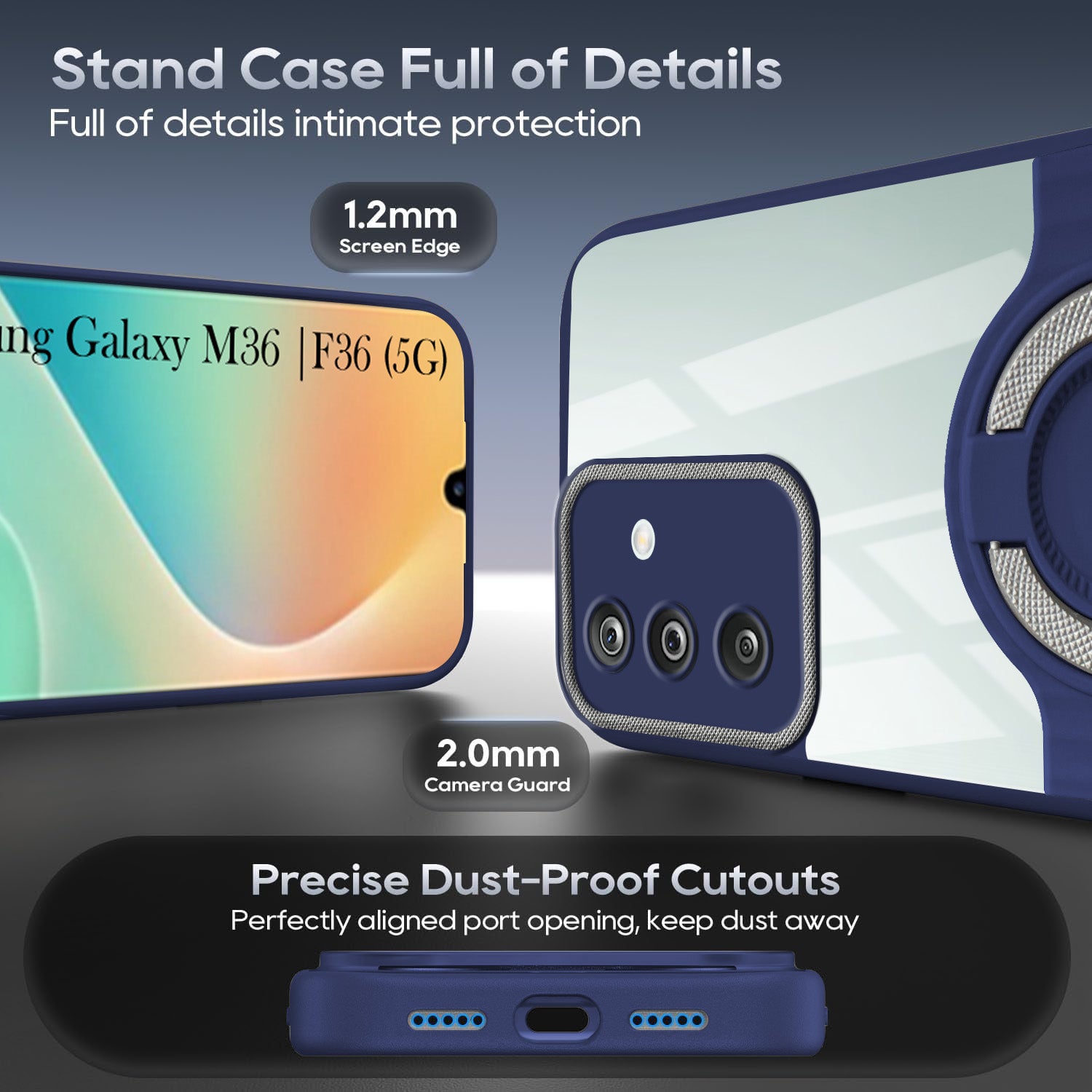 For Samsung Galaxy M36 | Samsung Galaxy F36 Back Cover Case with stand (Built-in Ring Holder Kickstand | Lifetime Anti Yellow | Camera Protection)