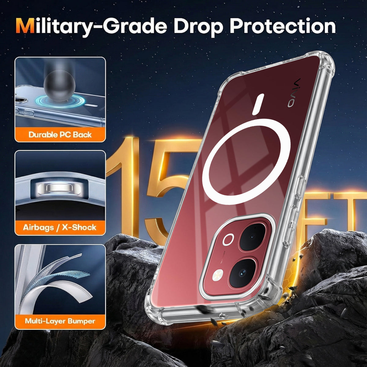 For Vivo Y31T 5G Back Cover Shockproof Crystal-Clear (Magsafe Wireless Support | Drop & Camera Protection | Hard Polycarbonate)