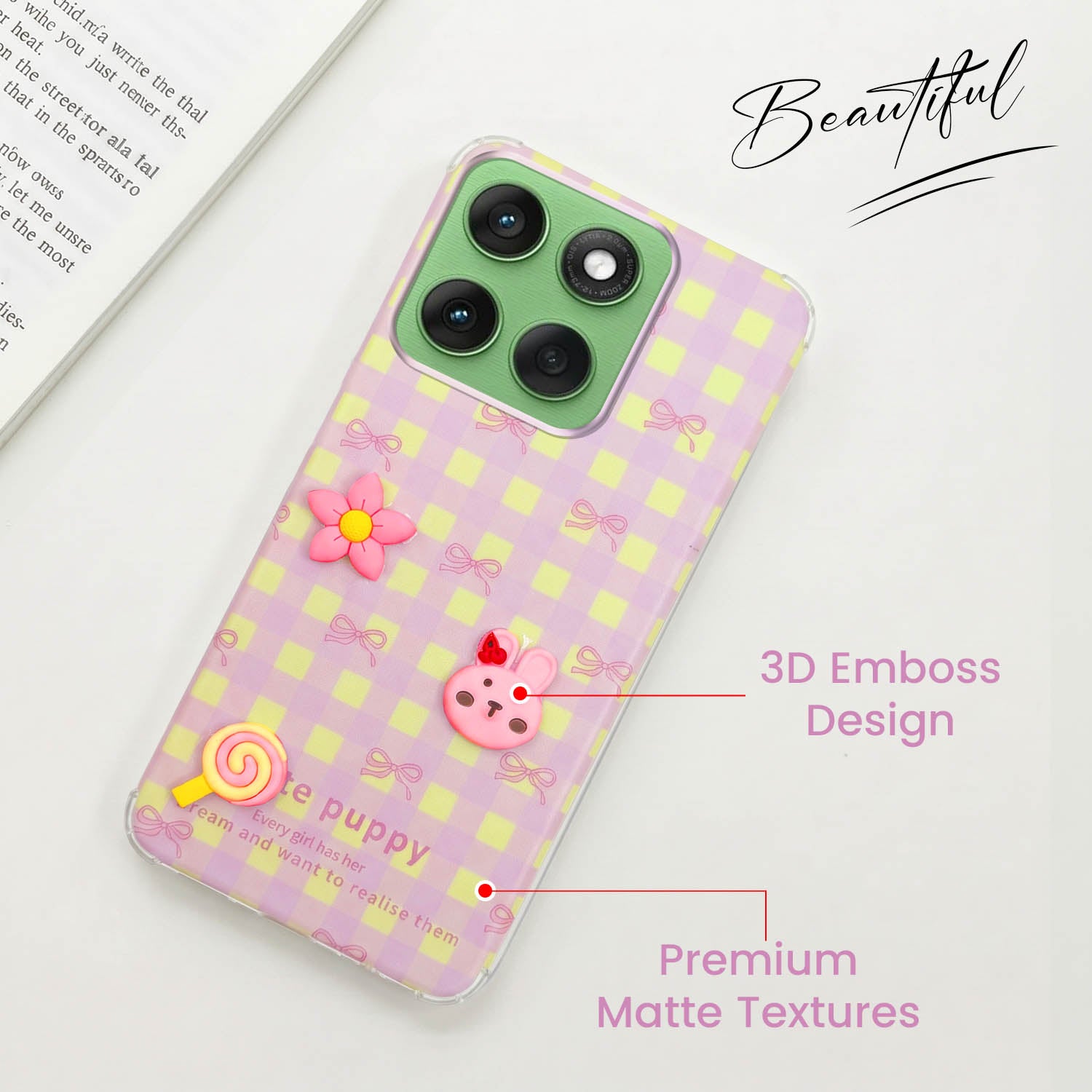 For Motorola Moto Edge 60 Back Cover Case (3D Cute Cartoons | Hard Back Side Soft | Matte Premium Finish | HD Printing)
