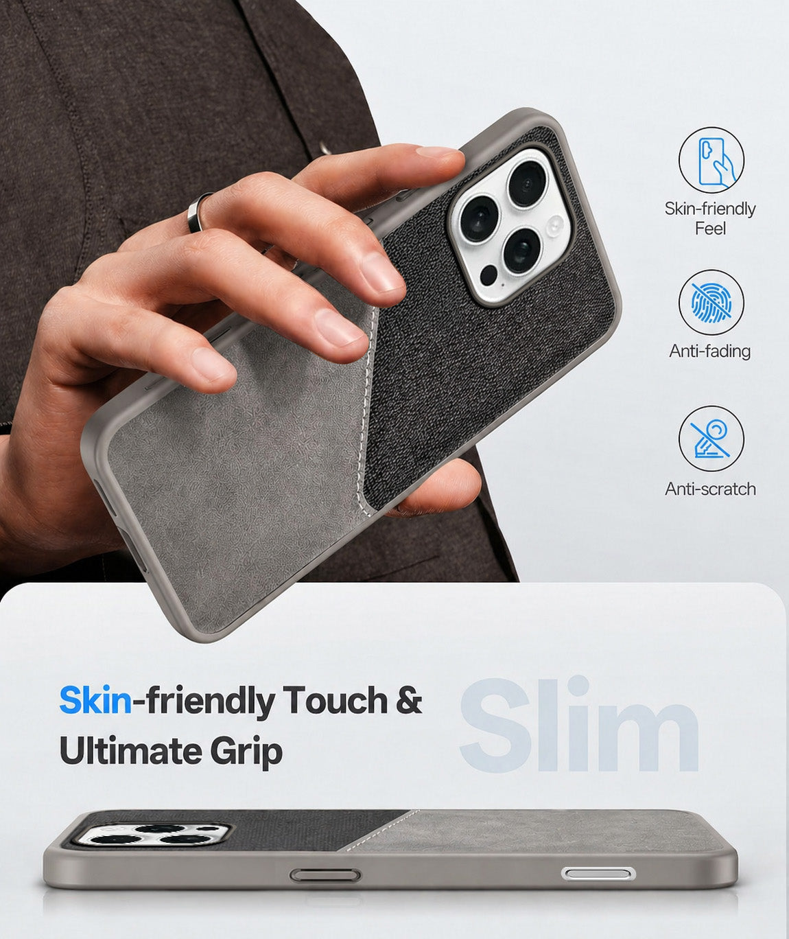 For Apple iPhone 16 Pro Max Back Cover Case (Dual PU Leather Stitch | Professional Minimalist | Soft and Flexible)