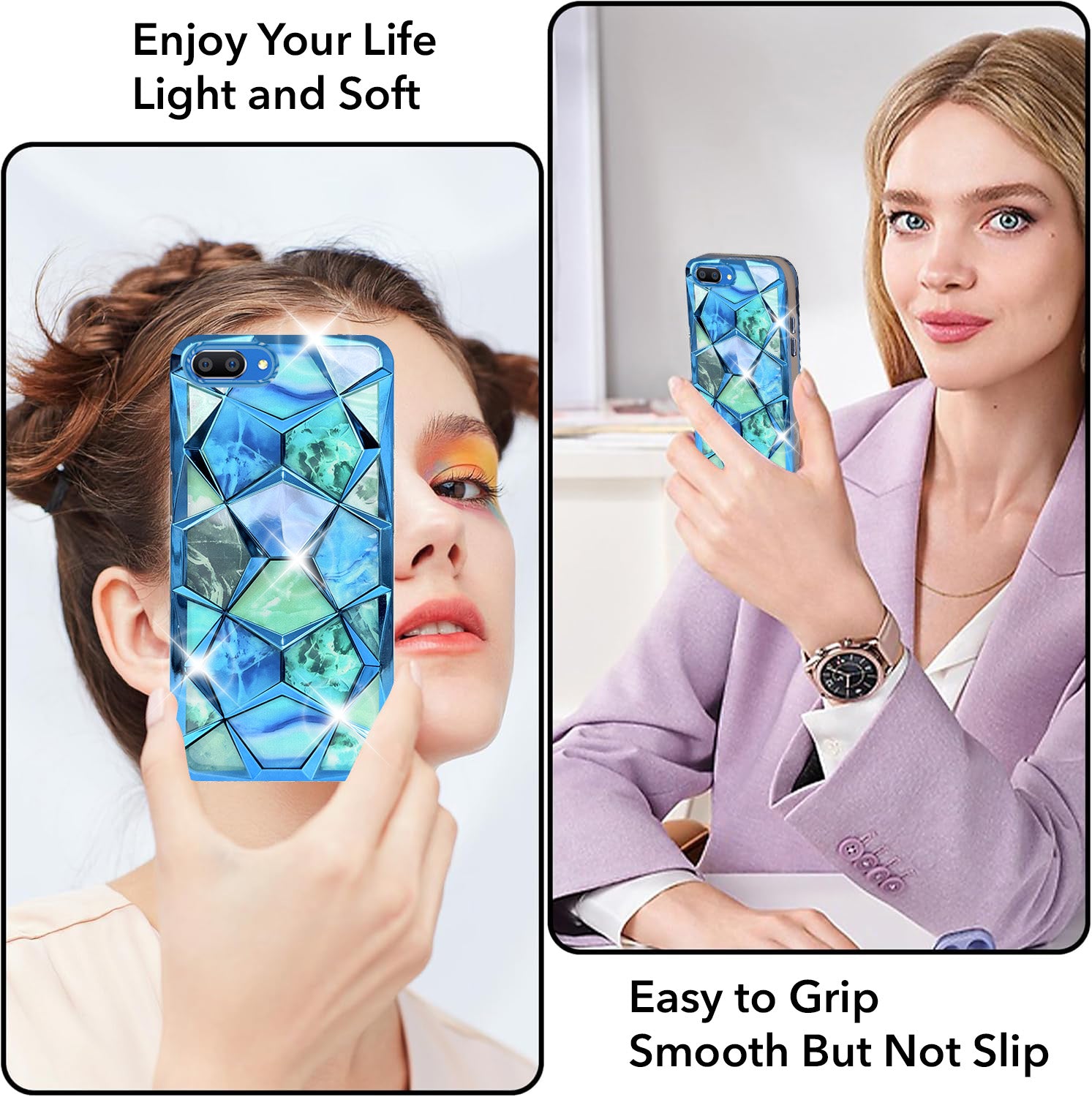 For Realme C1 Back Cover Case (Dual Design Glitter Sparkle and Detachable Diamond Print Case | Soft and Flexible)