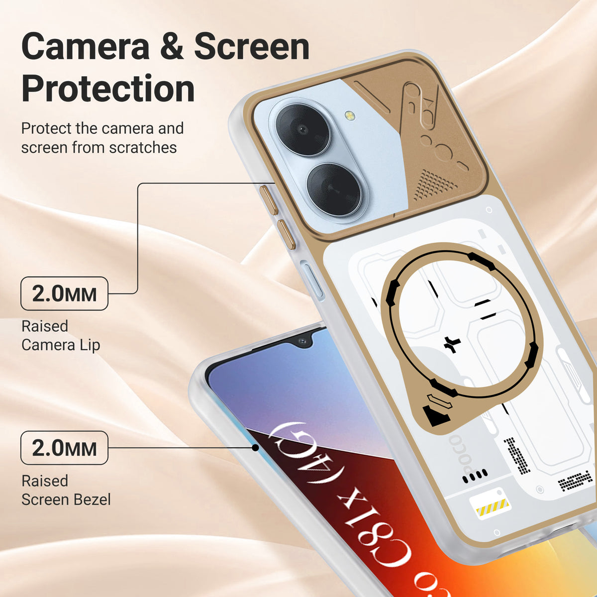 For Poco C81x Metallic Back Cover Case (Metallic Camera Protection & Buttons | Translucent Milky Shade | Hard Polycarbonate)
