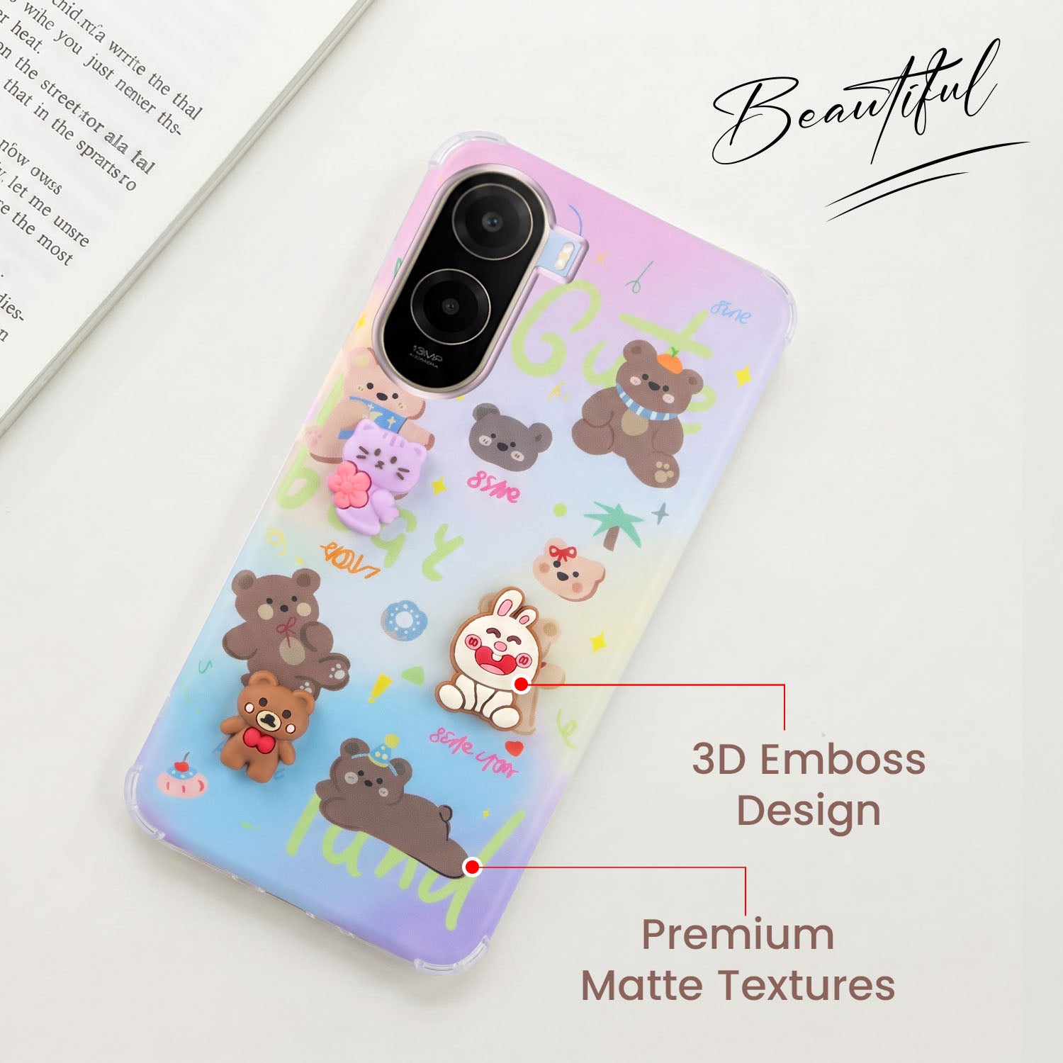 For Poco C85x 5G Back Cover Case (3D Cute Cartoons | Hard Back Side Soft | Matte Premium Finish | HD Printing)
