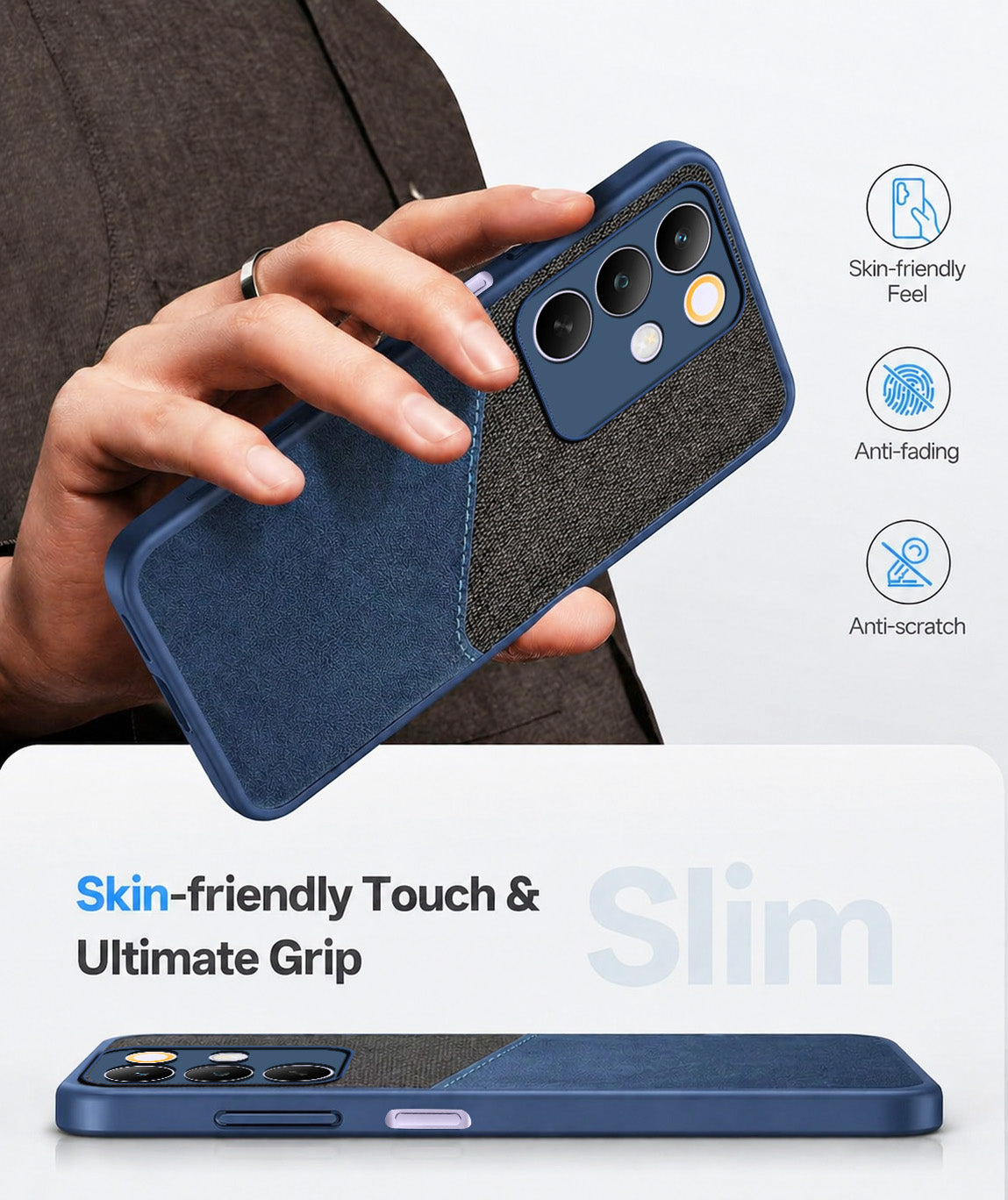 For Realme C85 5G | Realme Narzo 90x Back Cover Case (Dual PU Leather Stitch | Professional Minimalist | Soft and Flexible)