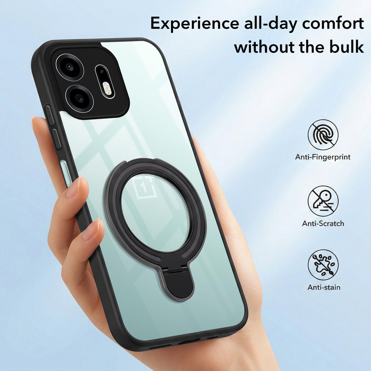 For OnePlus N6 Back Cover Case (Kick Stand Ring Holder | Life time Anti Yellow | Camera Protection)
