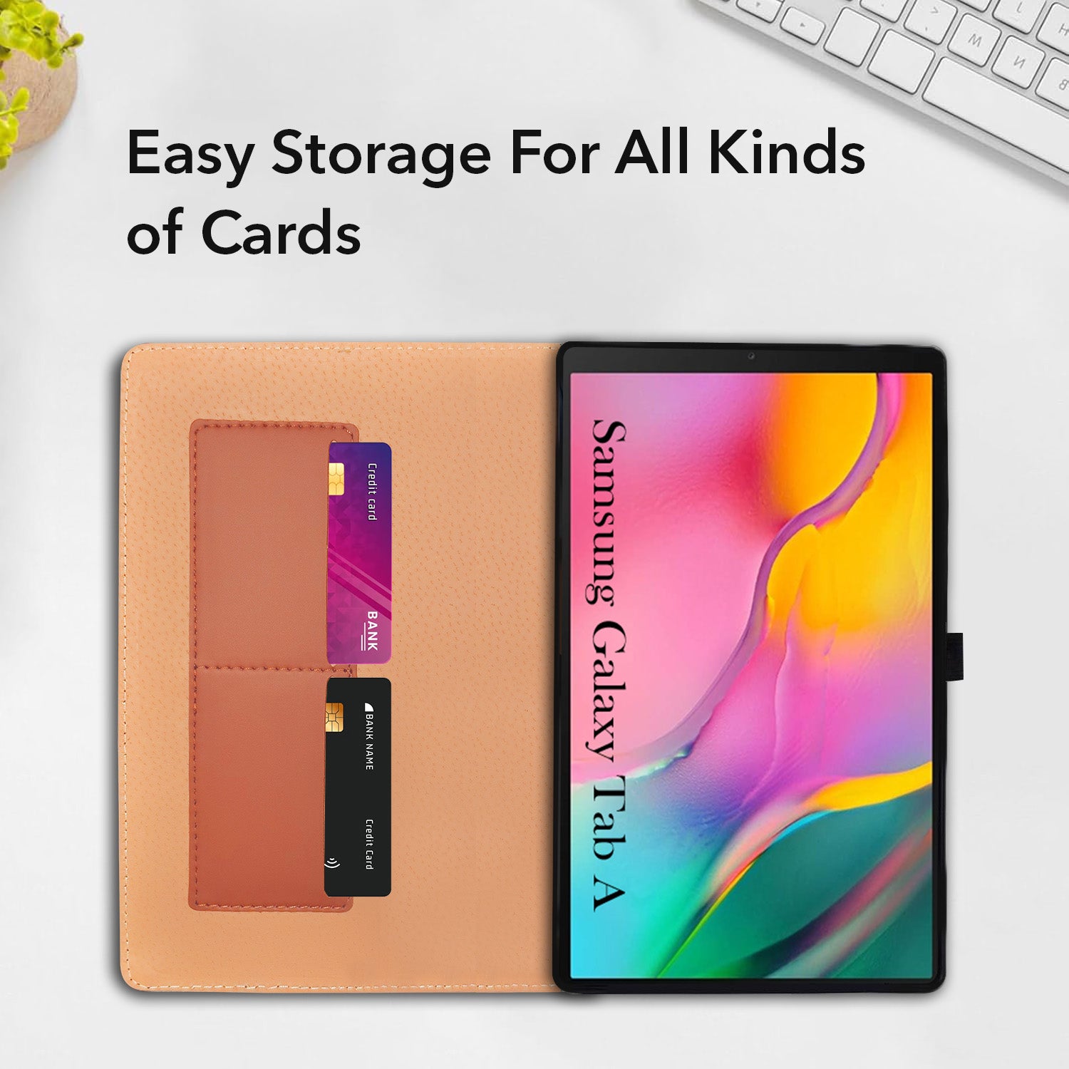 For Samsung Galaxy Tab A (T515) 10.1 Inch SM-T515/T510 Flip Cover Folio Cover (PU Leather | Multi-Angle Smart Stand | Card Storage Slots | Silicone Back Pouch)