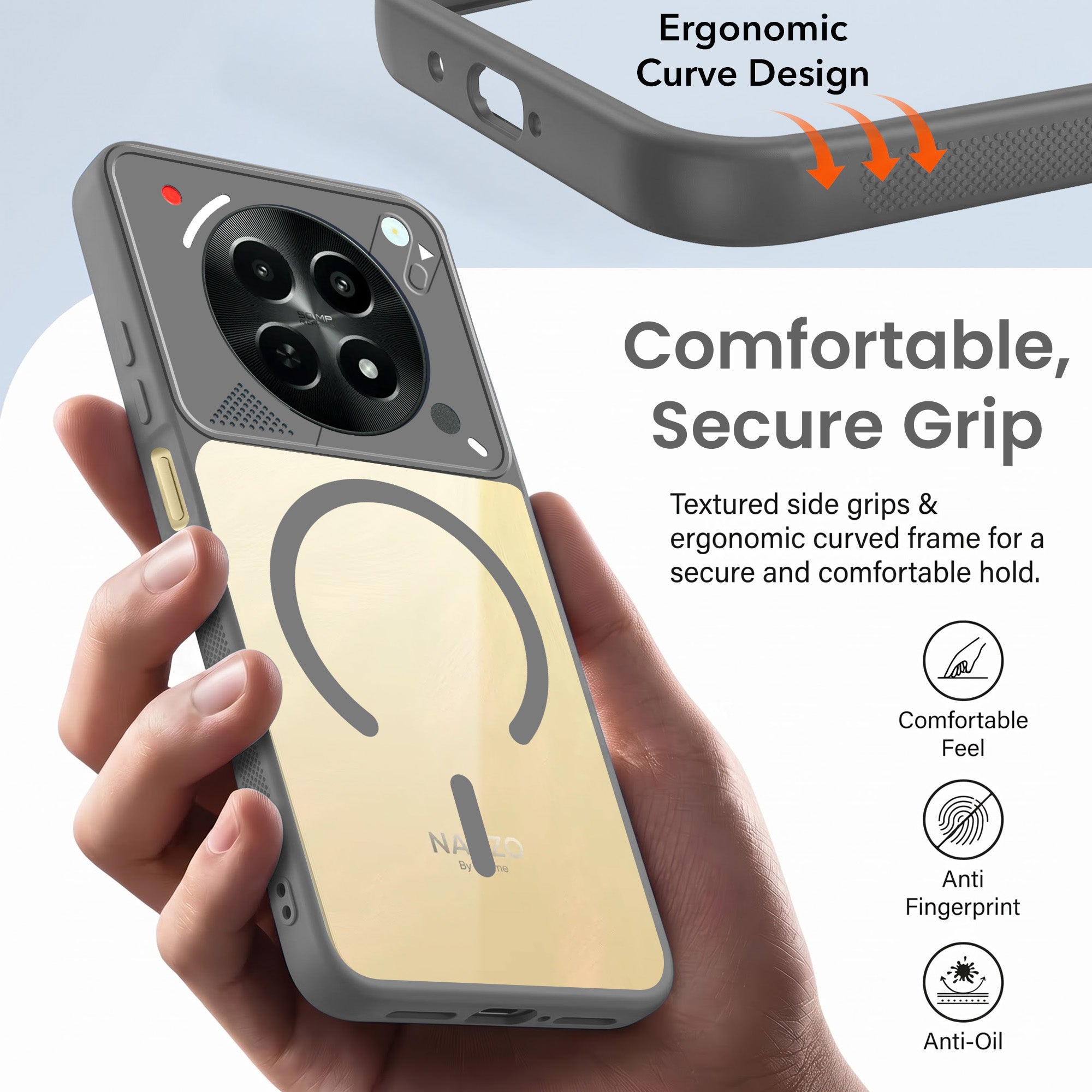 For Realme Narzo N65 5G Back Cover Case Lifetime Anti-Yellow Clear (Camera Protection | Side Grip | Wireless MagSafe Compatible)
