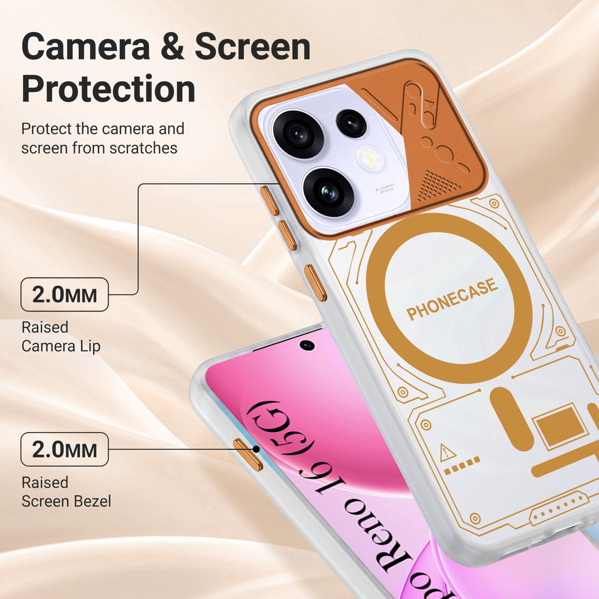 For Oppo Reno 16 Metallic Back Cover Case (Metallic Camera Protection & Buttons | Translucent Milky Shade | Hard Polycarbonate)