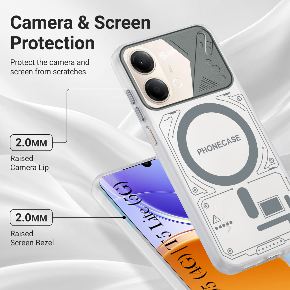 For Vivo Y05 4G | Vivo T5 Lite 5G Metallic Back Cover Case (Metallic Camera Protection & Buttons | Translucent Milky Shade | Hard Polycarbonate)