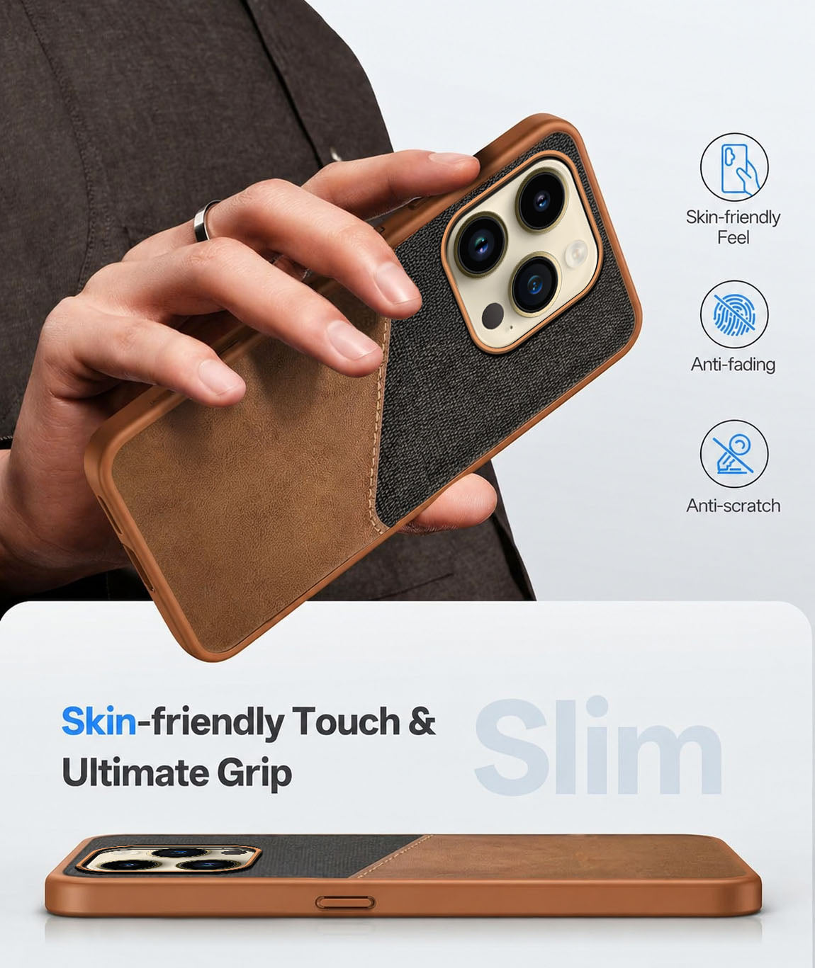 For Apple iPhone 14 Pro Back Cover Case (Dual PU Leather Stitch | Professional Minimalist | Soft and Flexible)