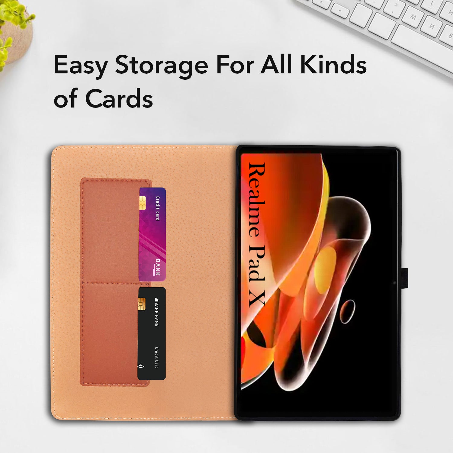 For Realme Pad X 11 Inch  RMP2107/P2108 Flip Cover Folio Cover(PU Leather | Multi-Angle Smart Stand | Card Storage Slots | Silicone Back Pouch)