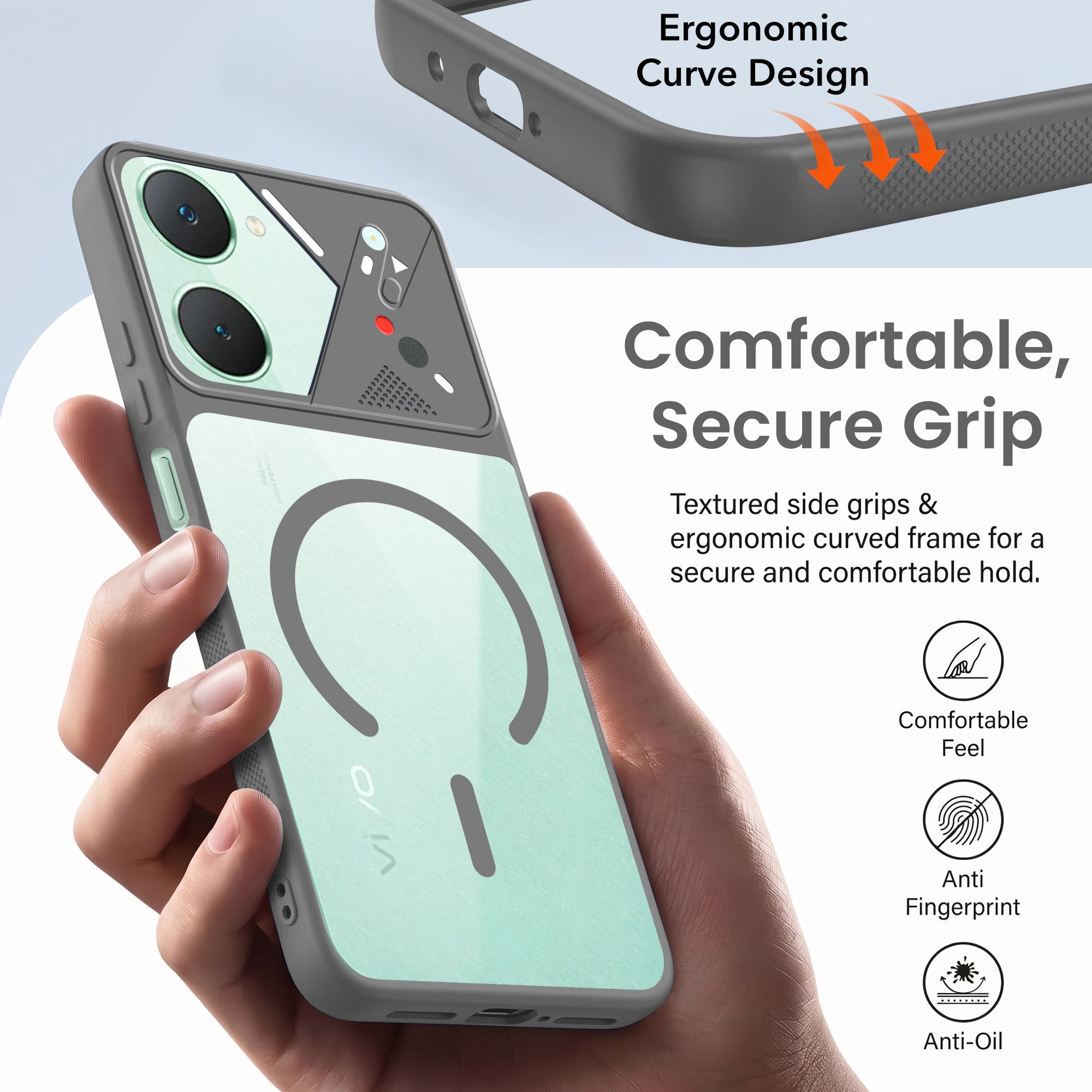 For Y18 | Vivo Y18e | Vivo Y03 | Vivo Y18i | Vivo Y18T Back Cover Case Lifetime Anti-Yellow Clear (Camera Protection | Side Grip | Wireless MagSafe Compatible)