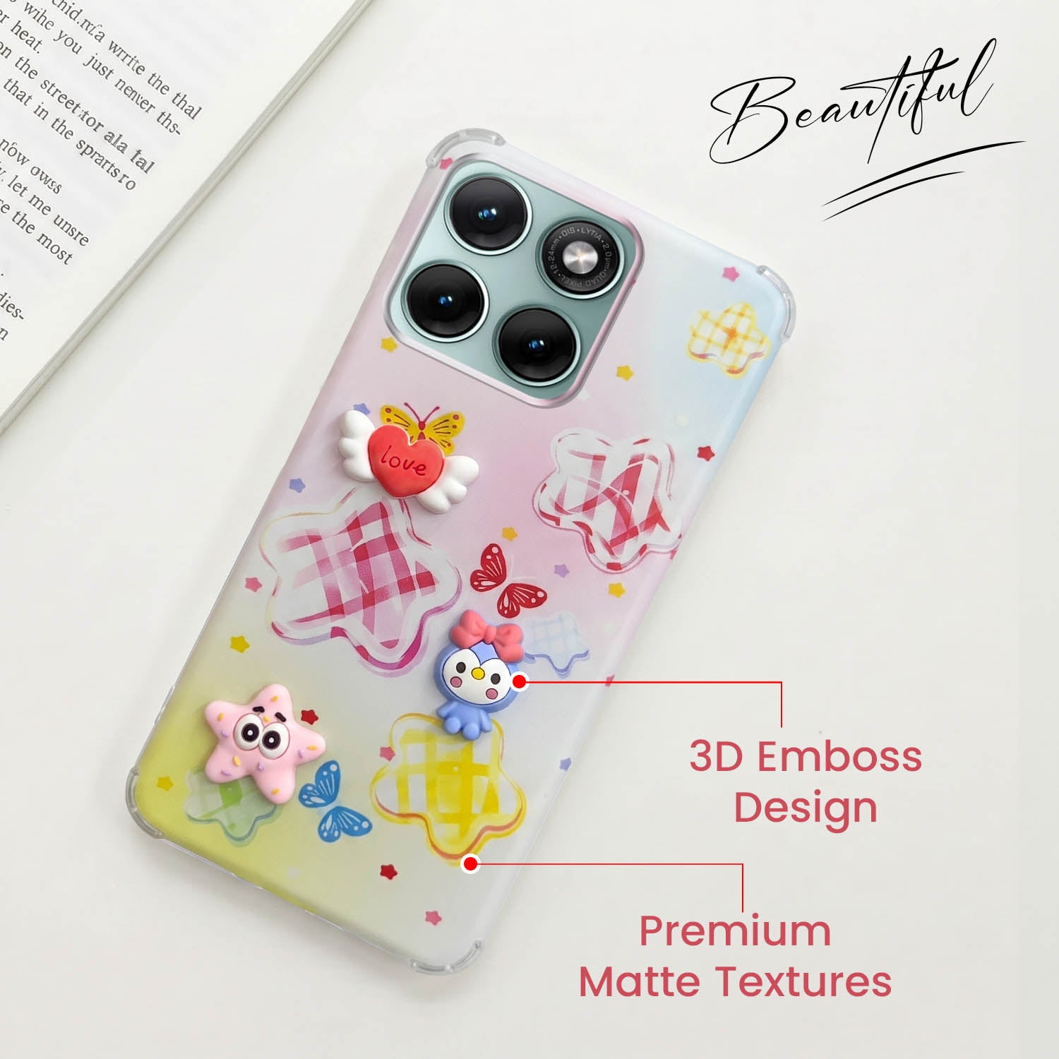 For Motorola Moto Edge 70 Fusion Back Cover Case (3D Cute Cartoons | Hard Back Side Soft | Matte Premium Finish | HD Printing)