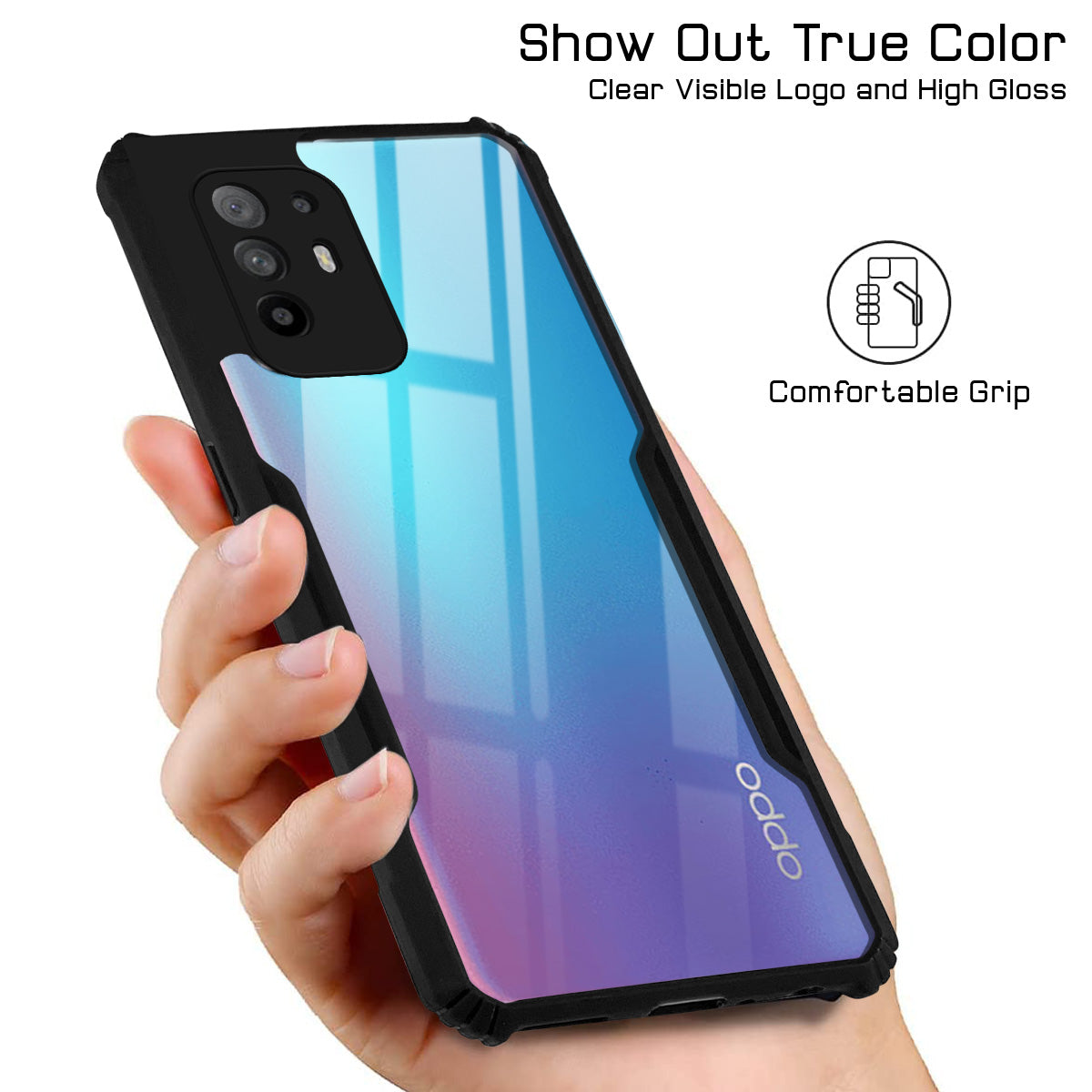 For Oppo A94 5G Back Cover Case (Shockproof with Polycarbonate Clear Panel | Professional Black)