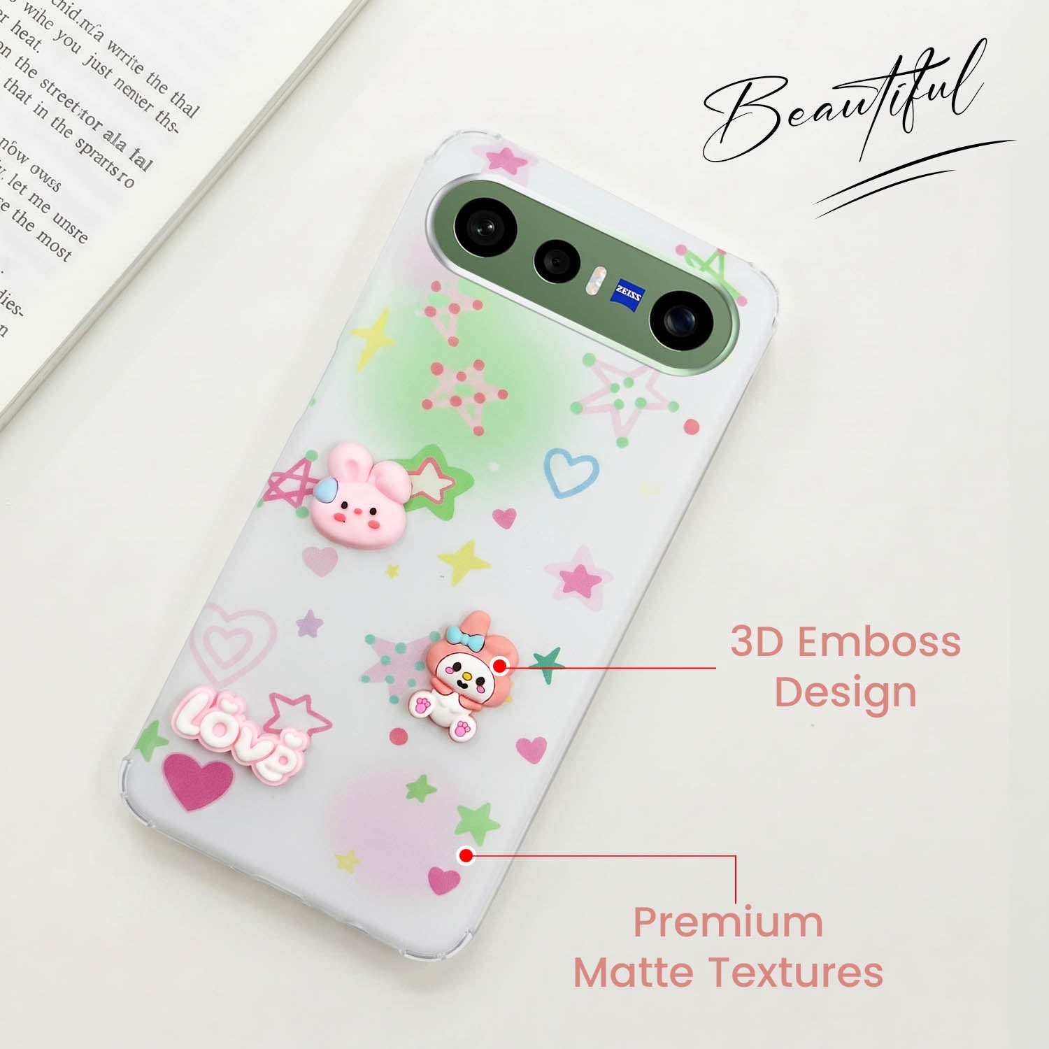 For Vivo X300 FE Back Cover Case (3D Cute Cartoons | Hard Back Side Soft | Matte Premium Finish | HD Printing)