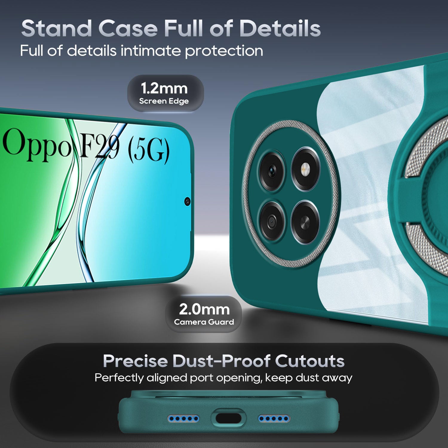 For Oppo F29 Back Cover Case with stand (Built-in Ring Holder Kickstand | Lifetime Anti Yellow | Camera Protection)