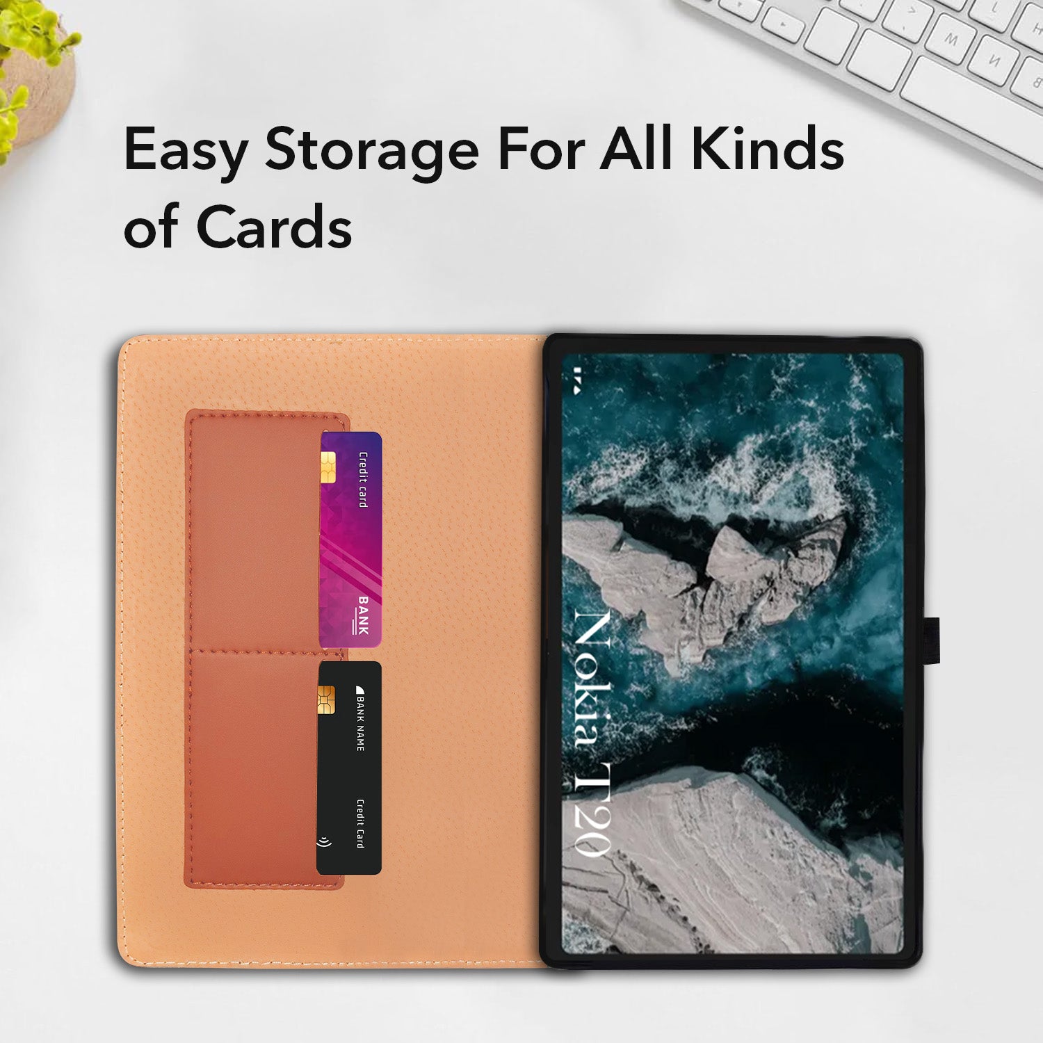 For Nokia T20 10.36 Inch TA-1397/1394/1392 Flip Cover Folio Cover (PU Leather | Multi-Angle Smart Stand | Card Storage Slots | Silicone Back Pouch)