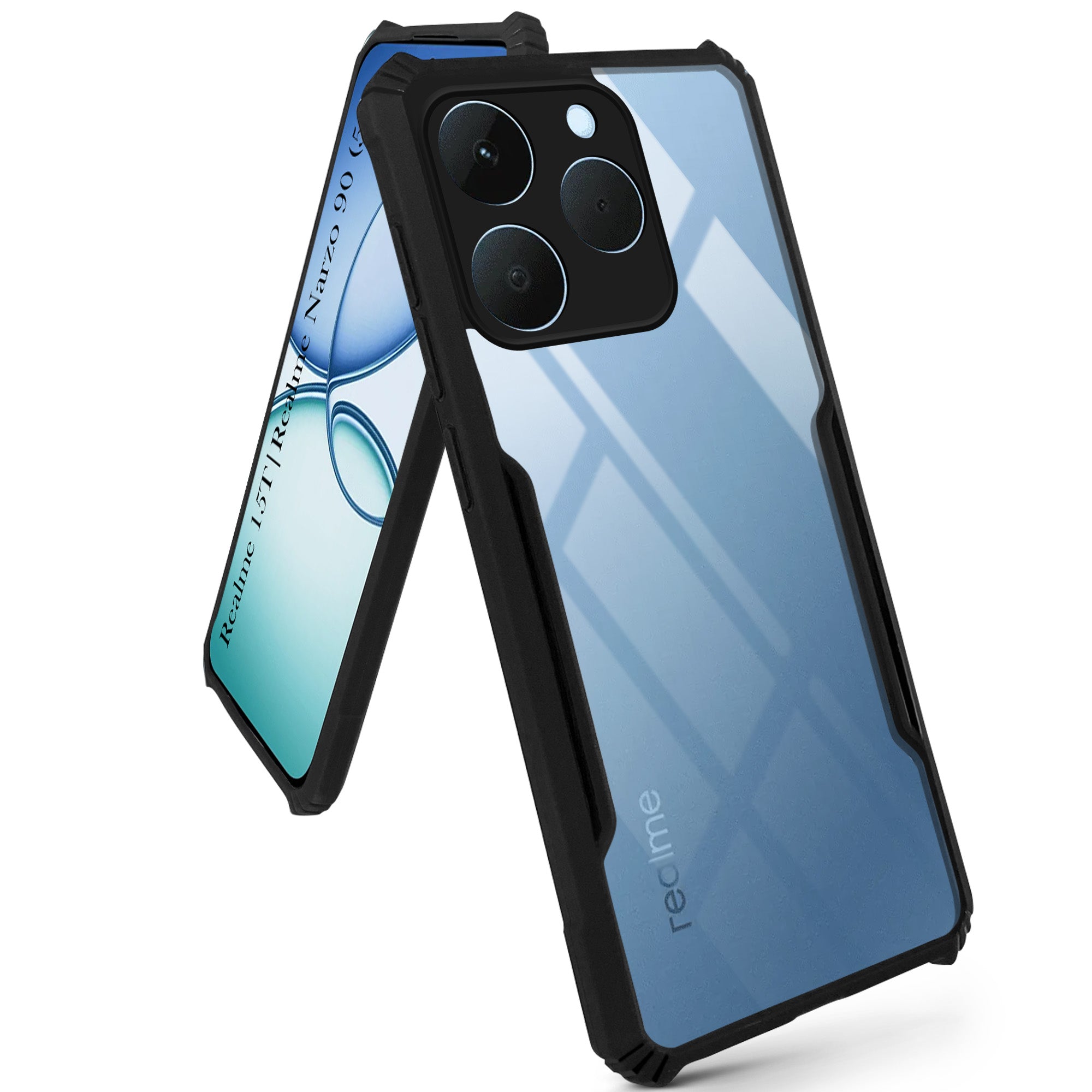 For Realme 15T | Realme Narzo 90 Back Case Cover (Shockproof with Polycarbonate Clear Panel | Professional Black)